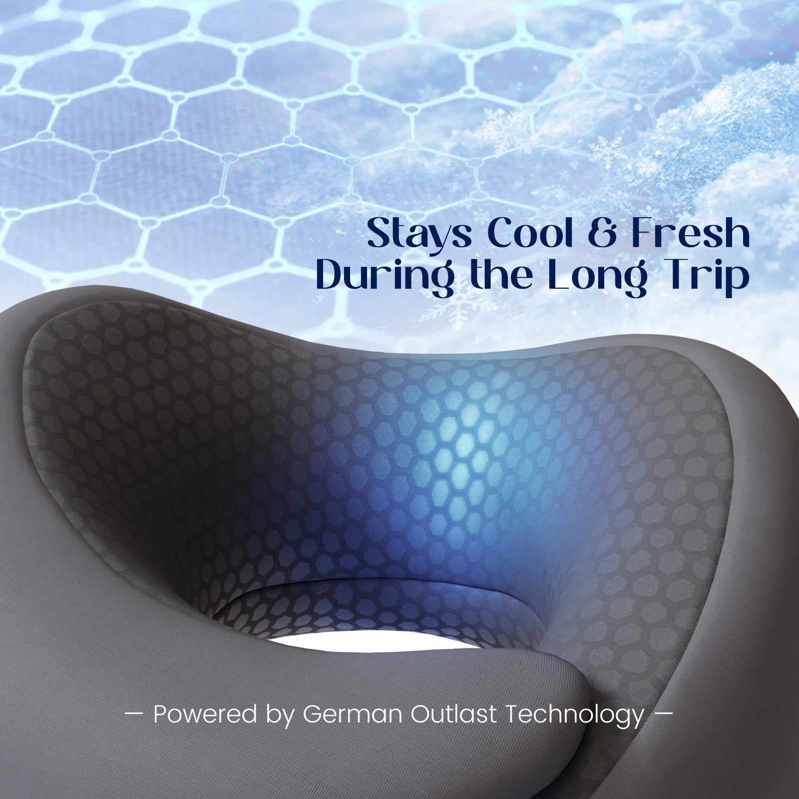 Cooling technology detail of Outlast® Cooling Travel Pillow.#color_Charcoal Grey