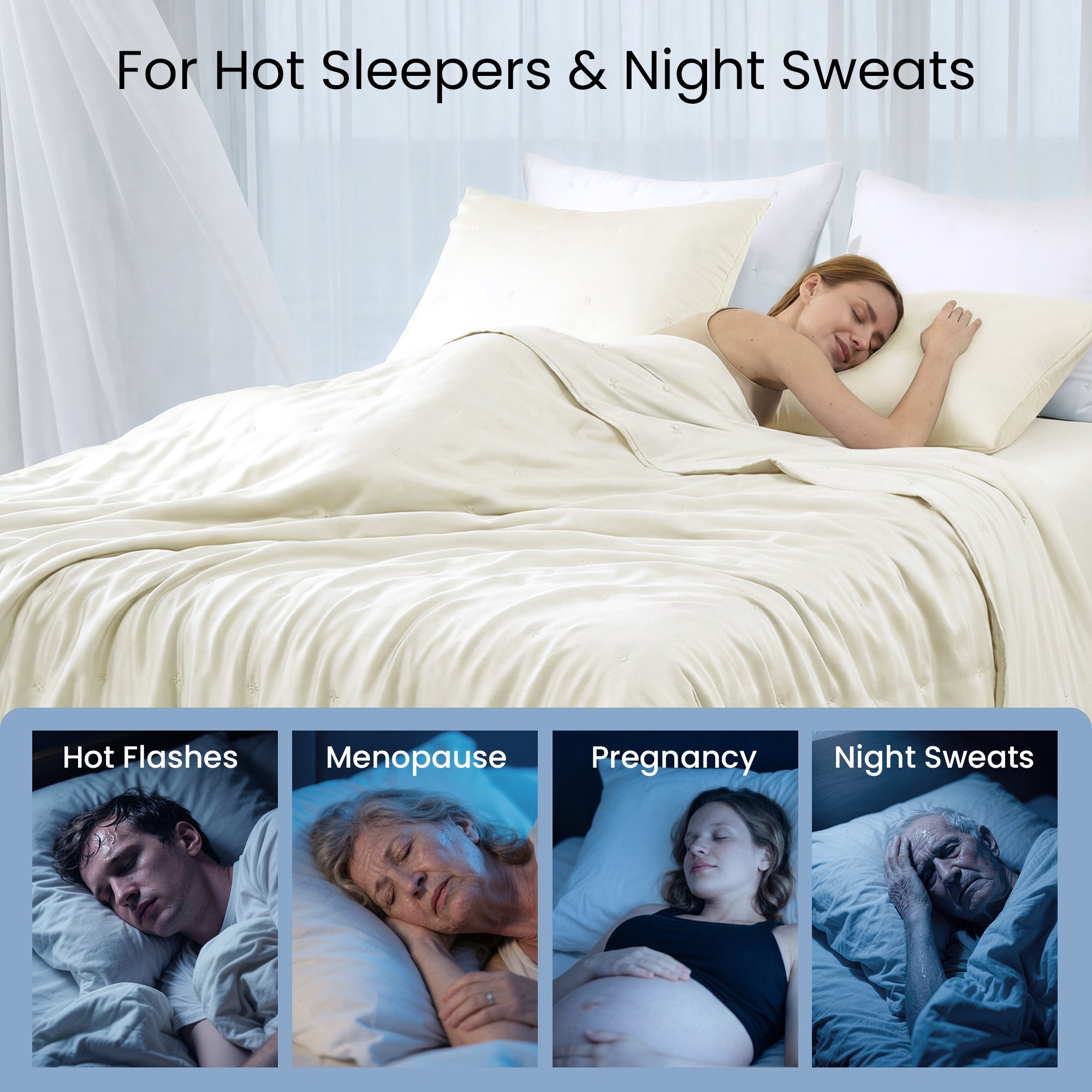 Snuggle Sac white cooling blanket for hot sleepers, night sweat, menopause group and pregnant women#color_White