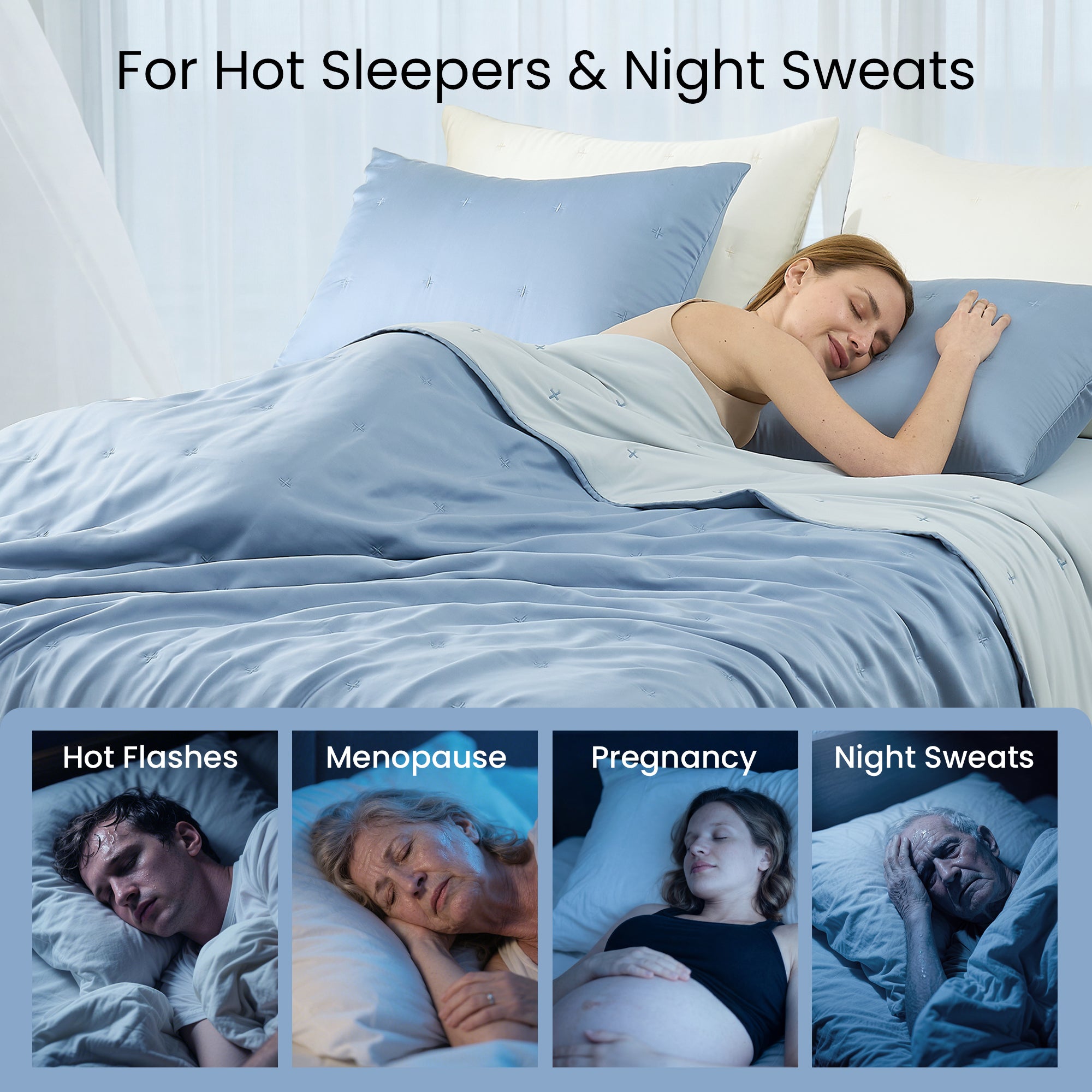 Snuggle Sac blue cooling blanket for hot sleepers, night sweat, menopause group and pregnant women#color_Blue