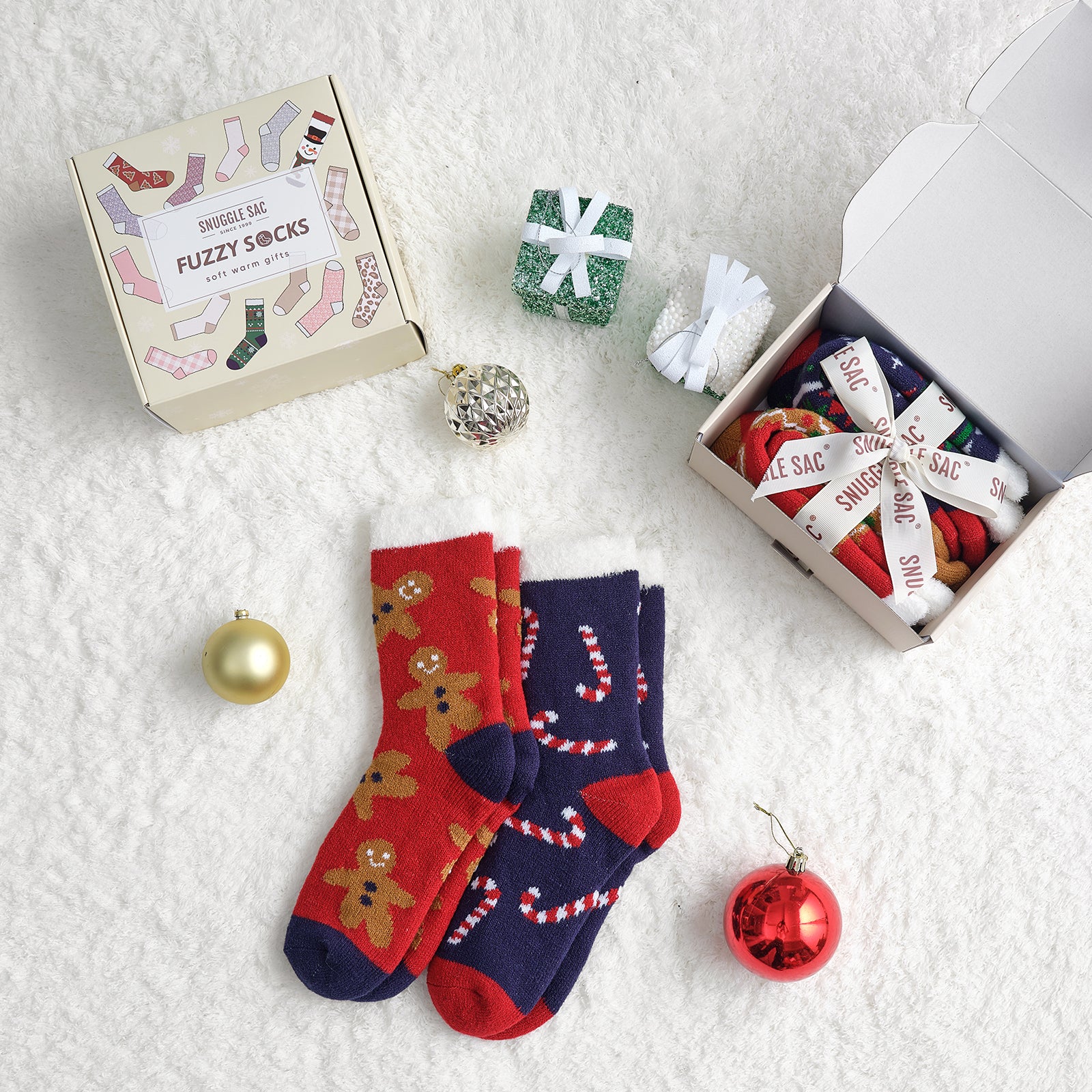 Women Double Layer Christmas Socks 2 pairs - Red & Blue