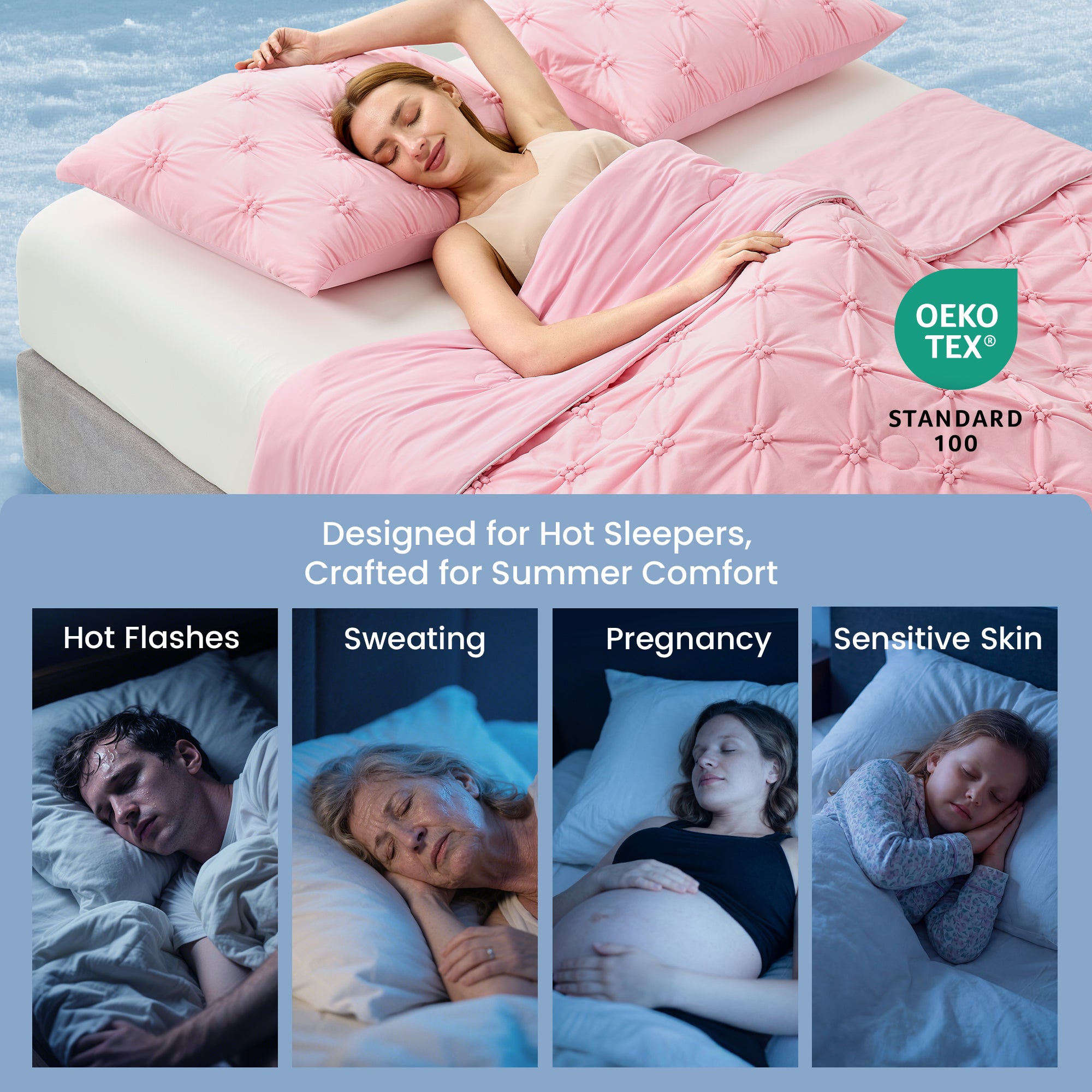 Snuggle Sac pink cooling blanket for hot sleepers, night sweat, menopause group and pregnant women
#color_Pink