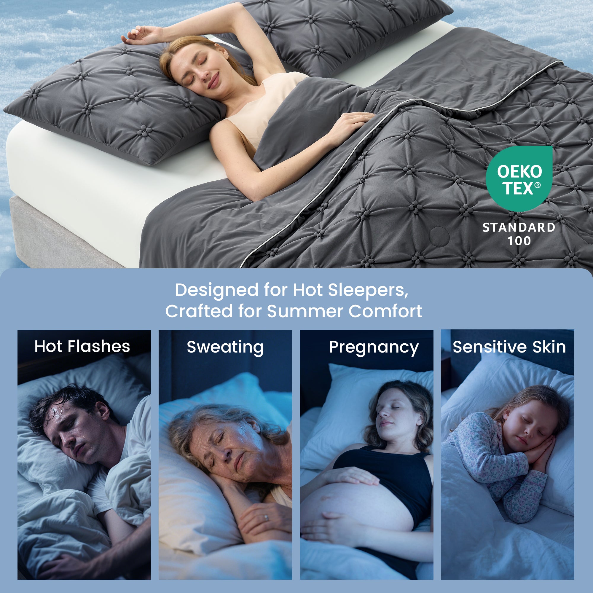 Snuggle Sac white cooling blanket for hot sleepers, night sweat, menopause group and pregnant women#color_Grey