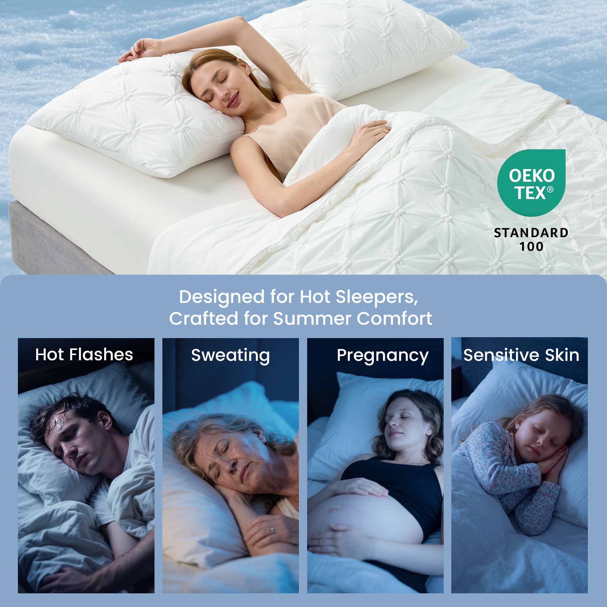 Snuggle Sac white cooling blanket for hot sleepers, night sweat, menopause group and pregnant women
#color_White