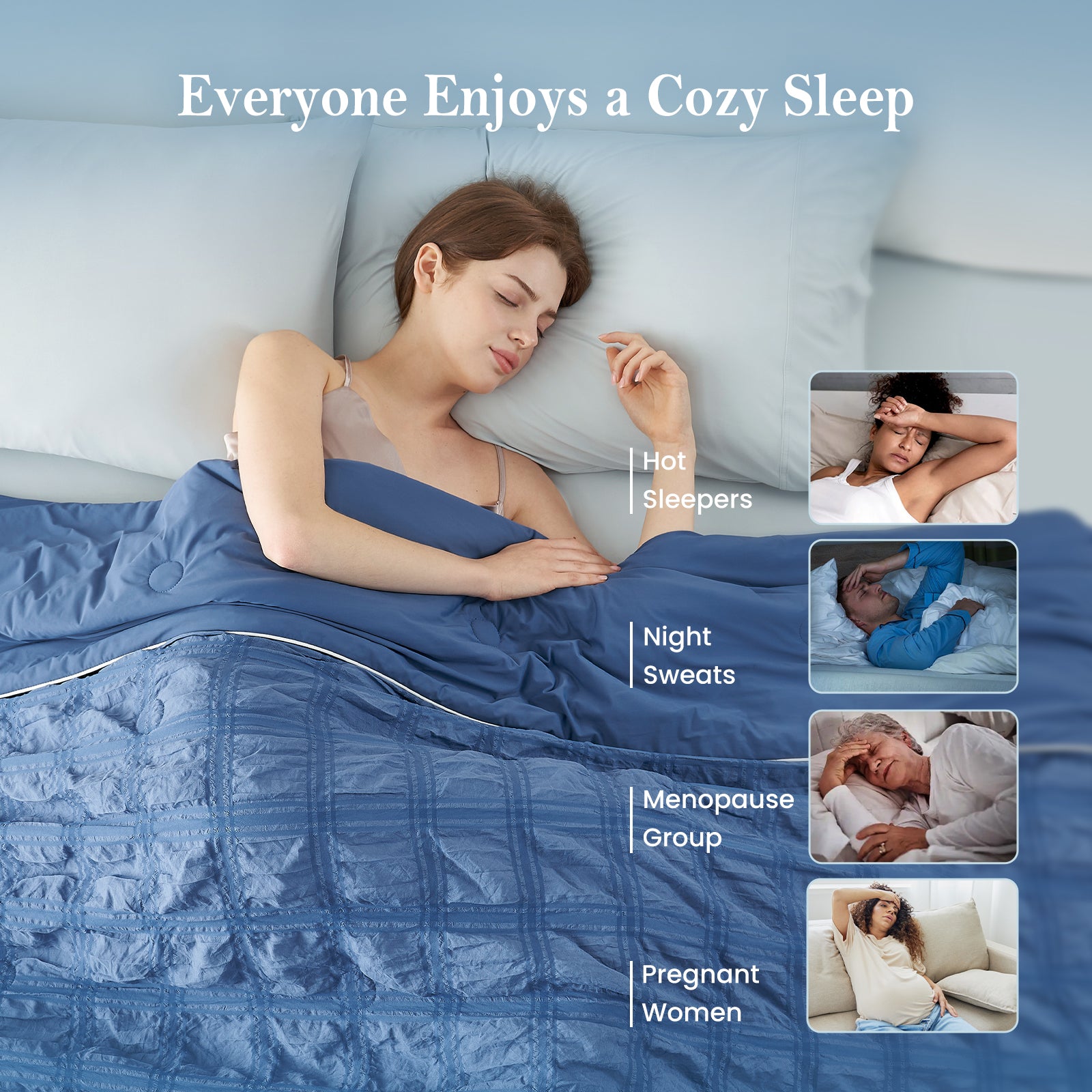 Snuggle Sac dark blue cooling blanket for hot sleepers, night sweat, menopause group and pregnant women#color_Dark Blue
