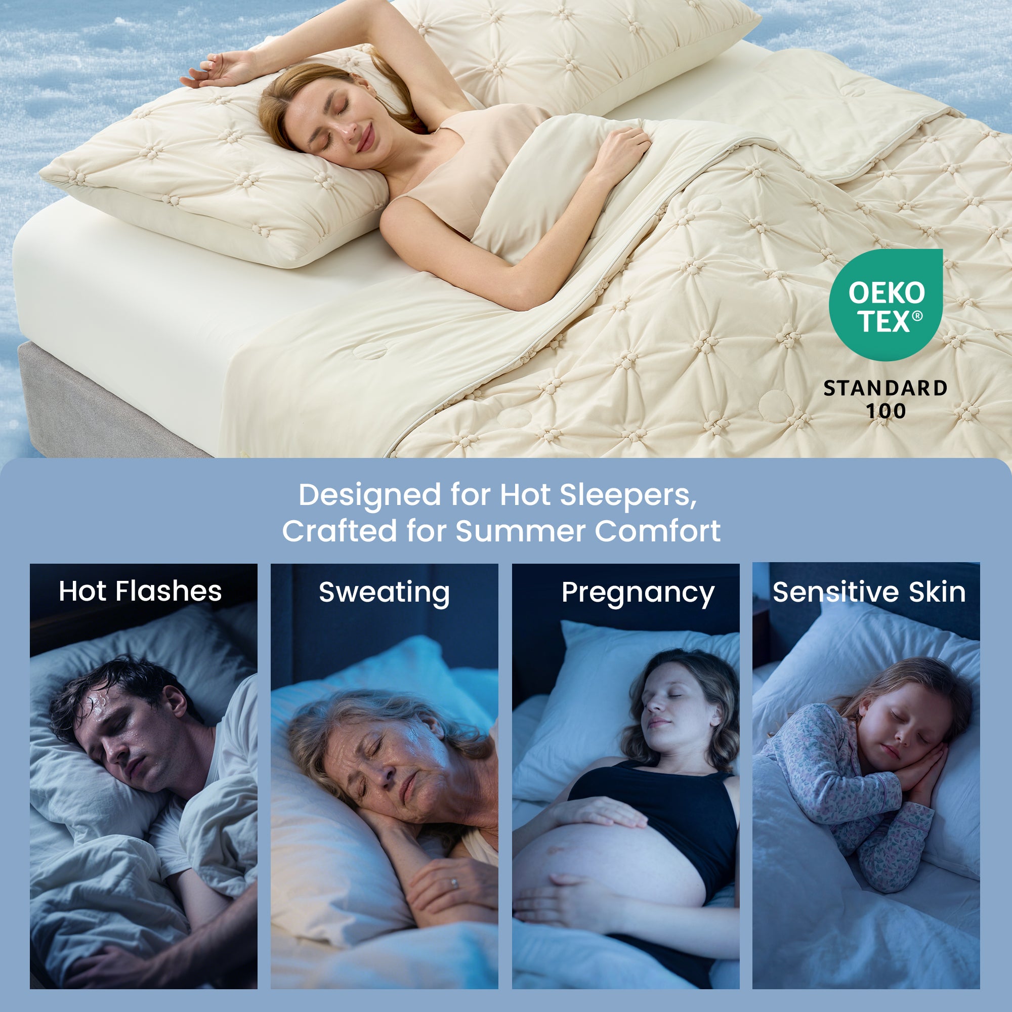 Snuggle Sac white cooling blanket for hot sleepers, night sweat, menopause group and pregnant women#color_Beige