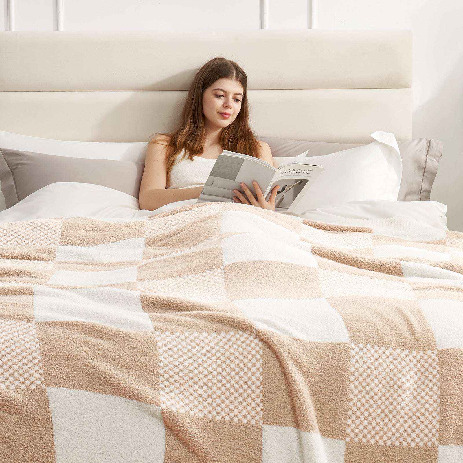 Checkered Throw Blanket - Snuggle Sac - #Color_Beige