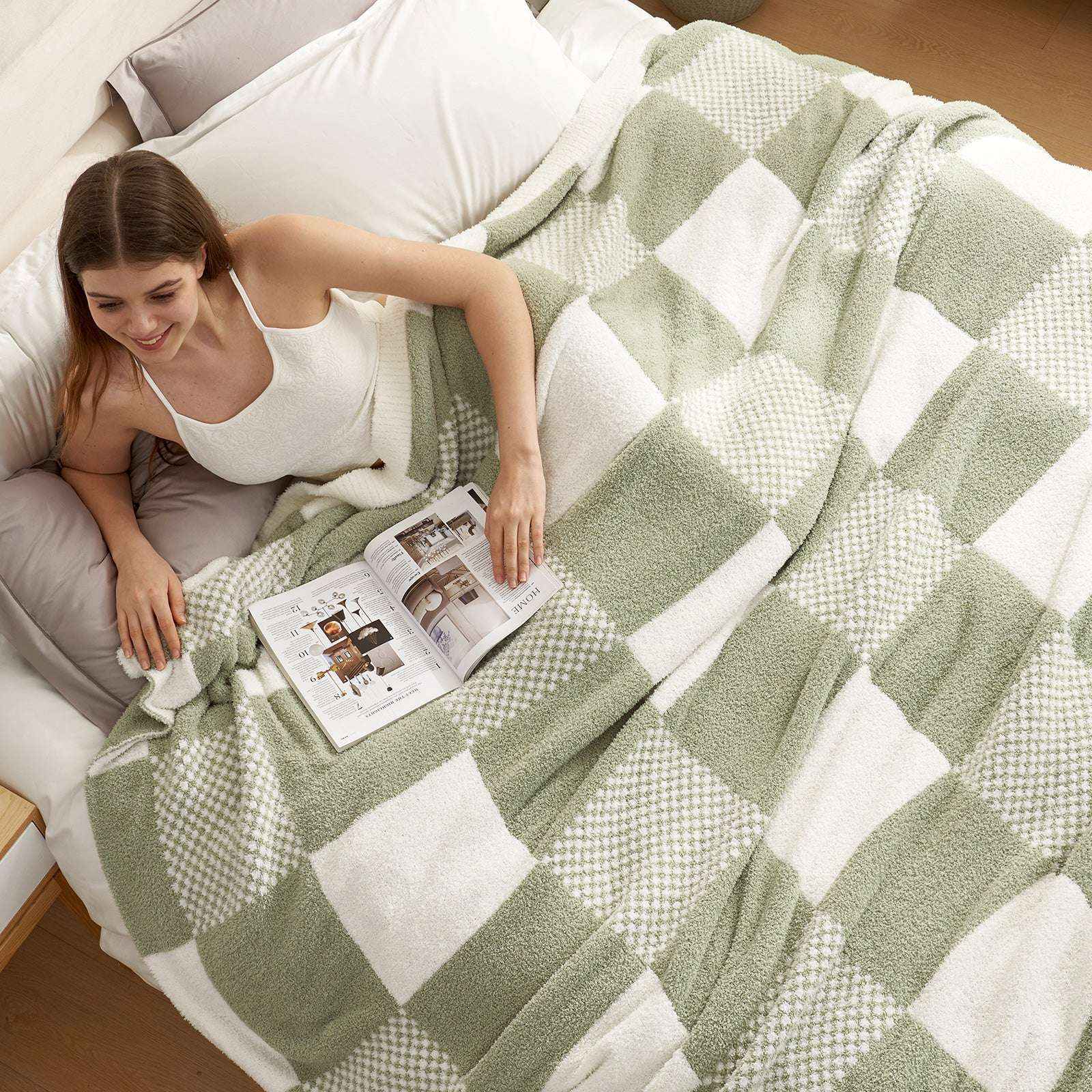 Checkered Throw Blanket - Snuggle Sac - #Color_Sage Green