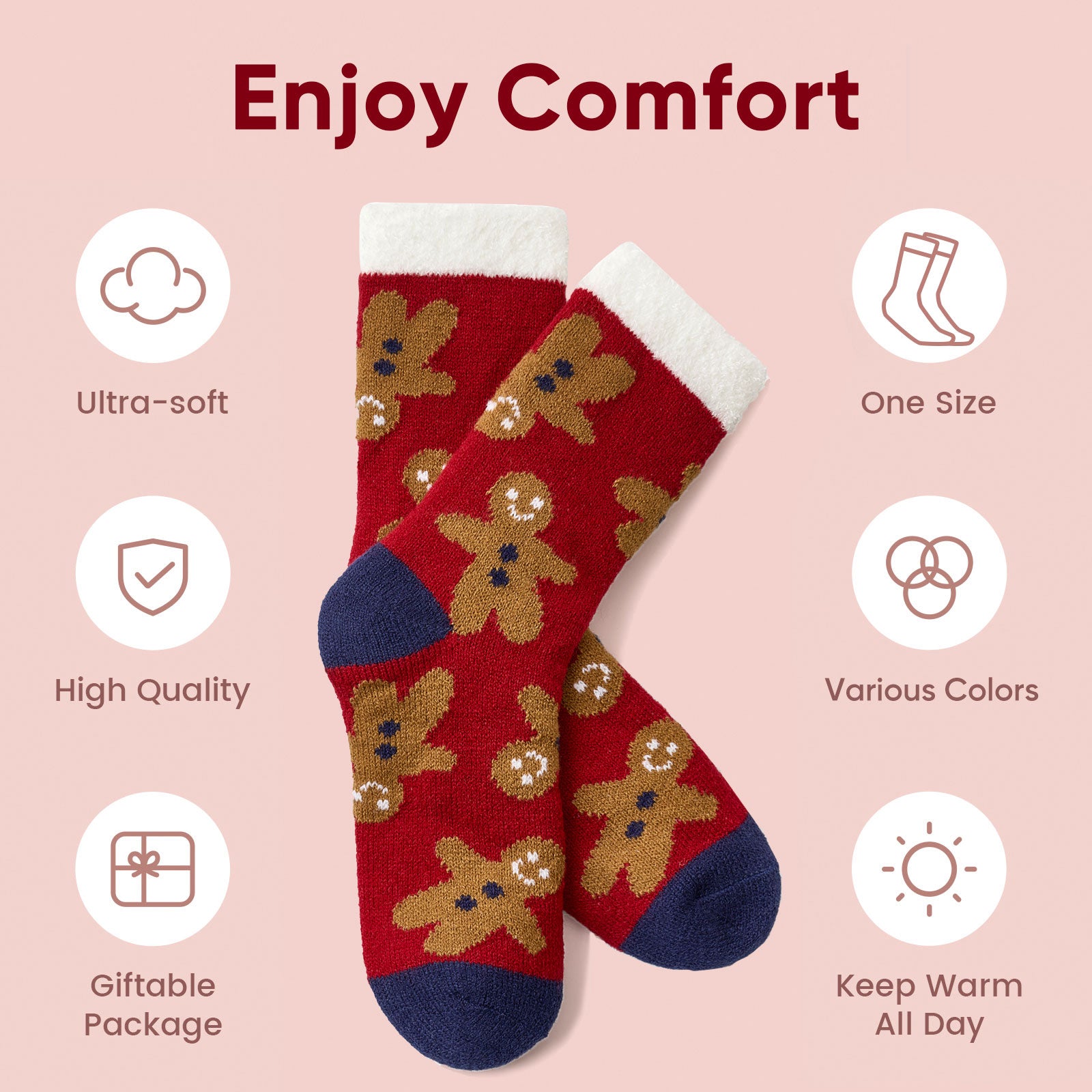 Women Double Layer Christmas Socks 2 pairs - Red Tree & Blue