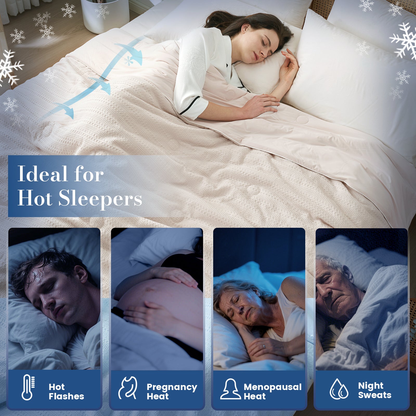 Snuggle Sac beige cooling blanket for hot sleepers, night sweat, menopause group and pregnant women. #color_Beige