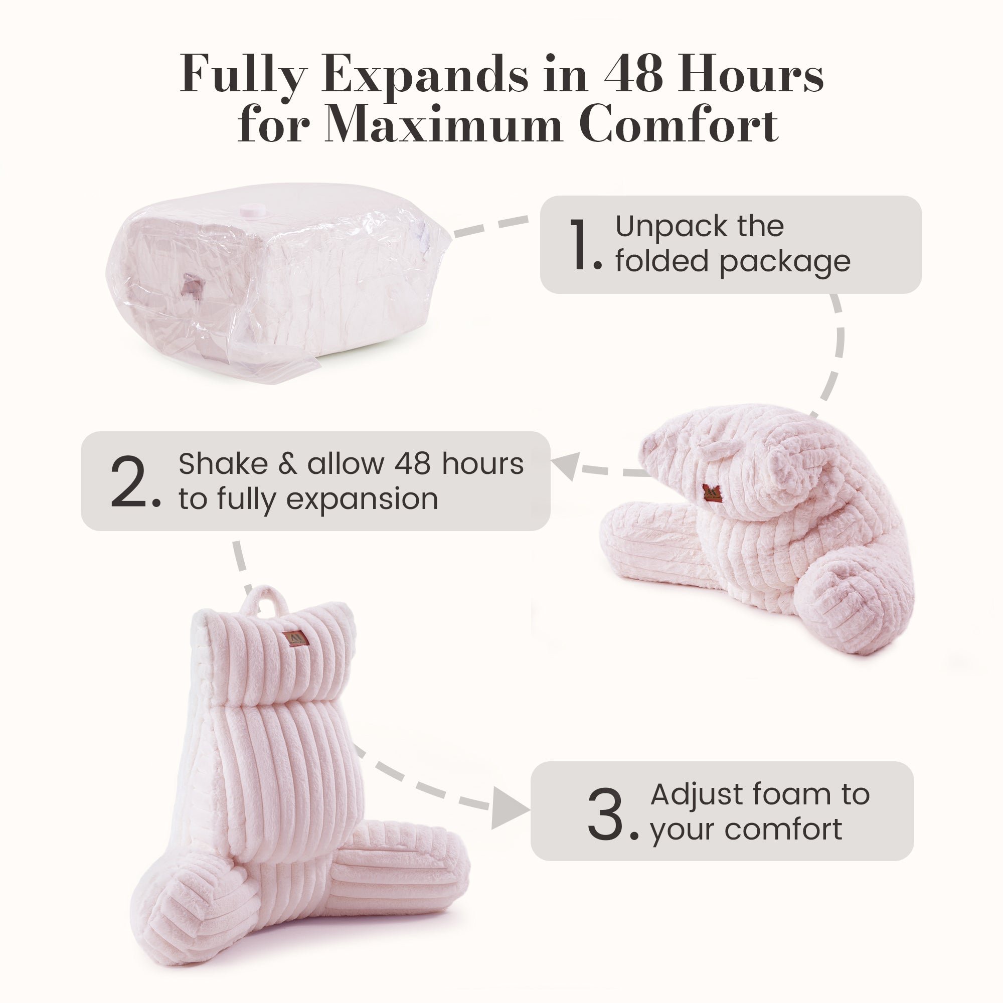 Snuggle Sac Striped Faux Fur Backrest Reading Pillow with featuring full expansion in 48 hours for maximum comfort #color_Pink