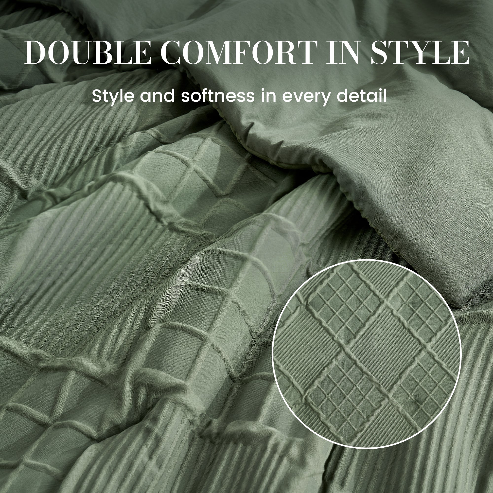 Snuggle Sac Cooling comforter with double comfort design in oliver green on bed #color_Oliver Green