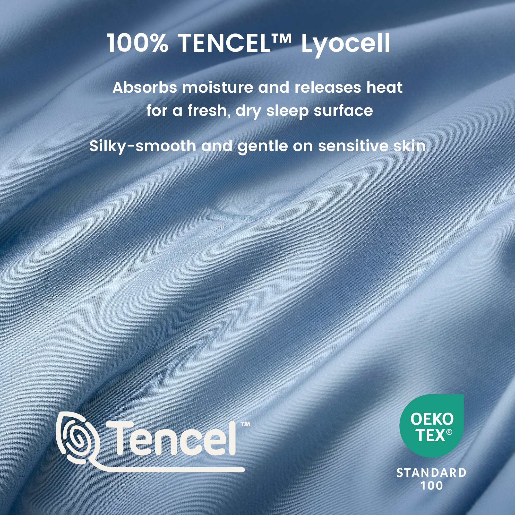Close up of silky smooth Tencelâ„?lyocell cooling fabric with OKEO-TEX Standard 100 certification.#Color_Dark Blue
