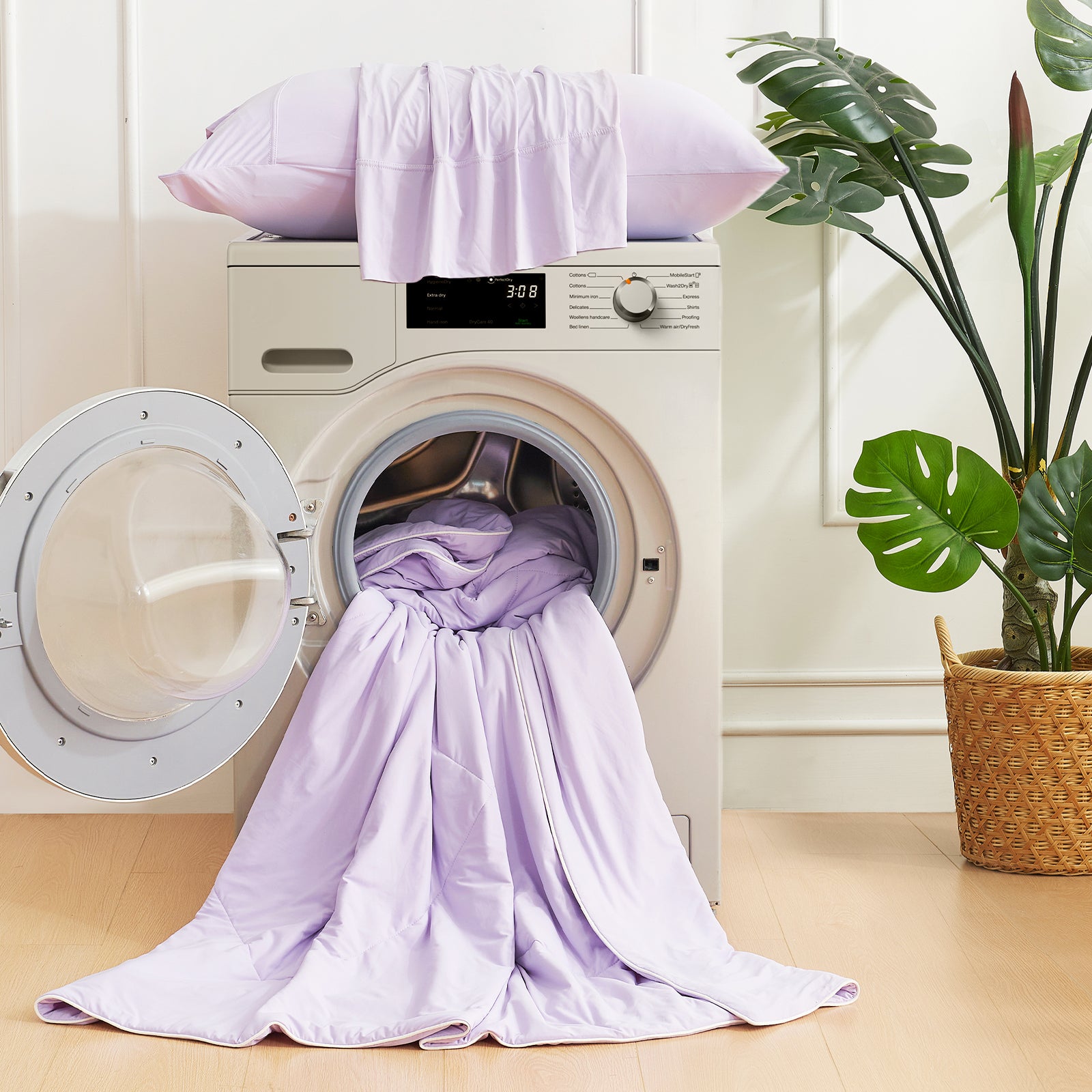 Machine washable cooling comforter for easy care#color_Purple