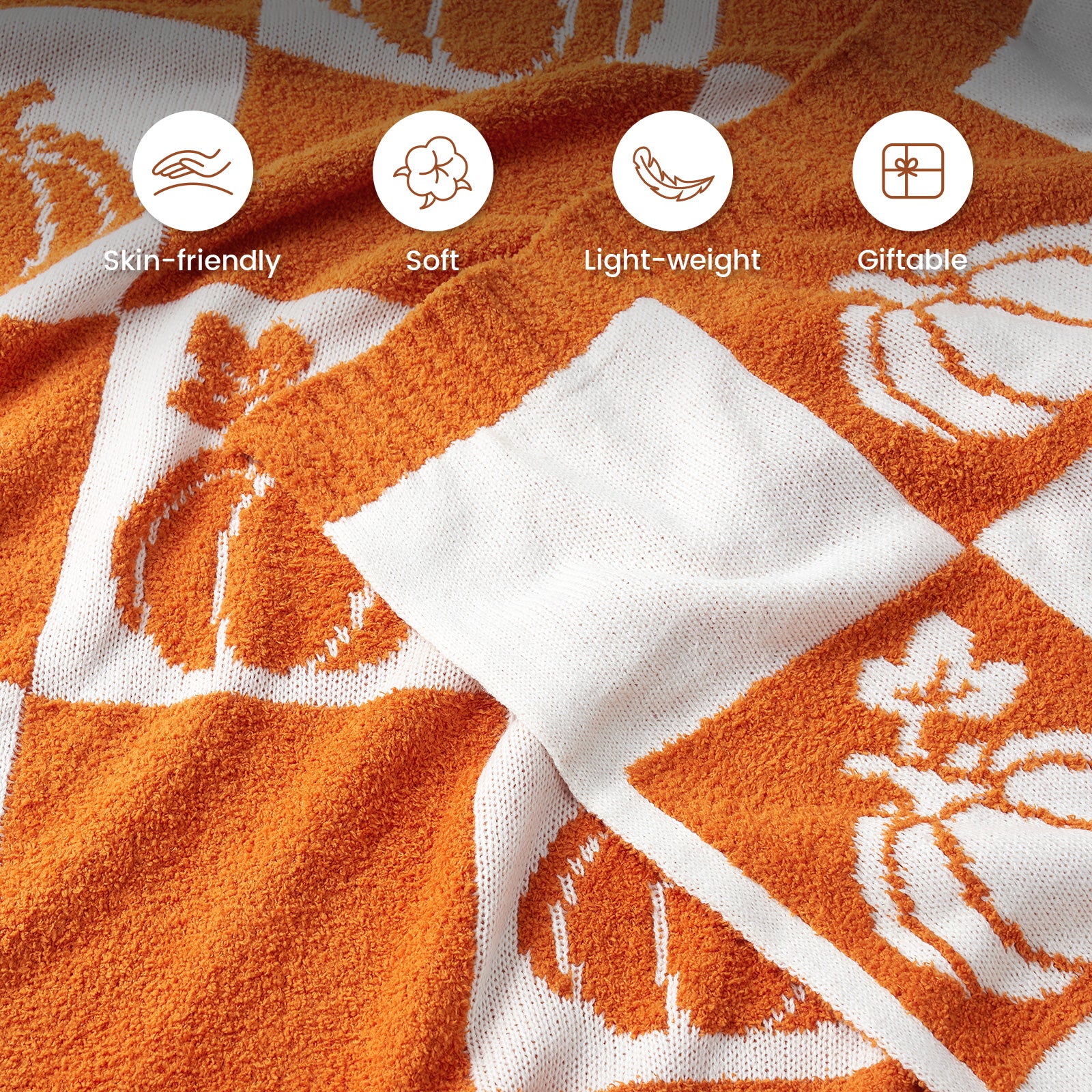 Halloween Checkered Orange Pumpkin Blanket
