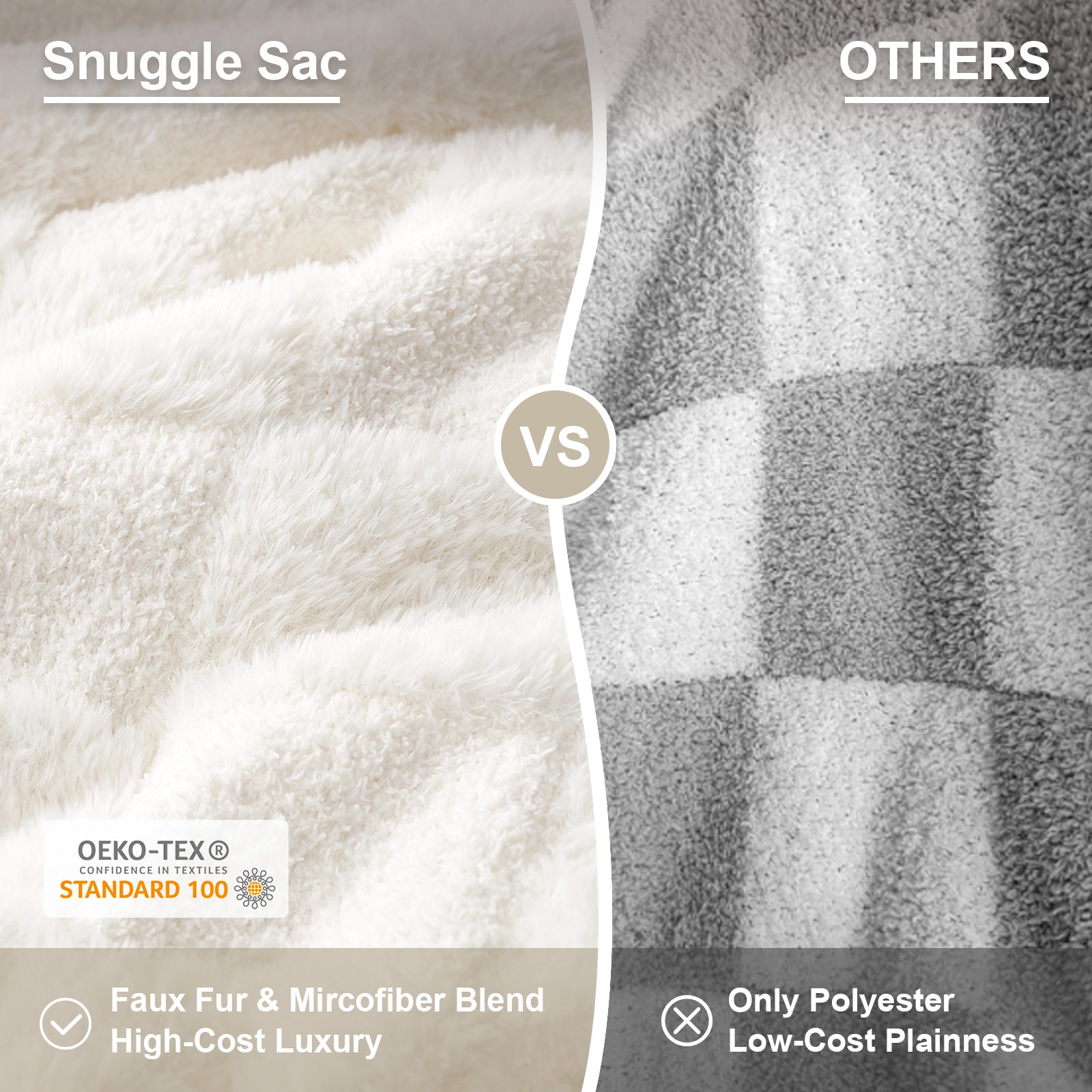 Checkered Faux Fur Microfiber Blanket - #Color_Solid Ivory