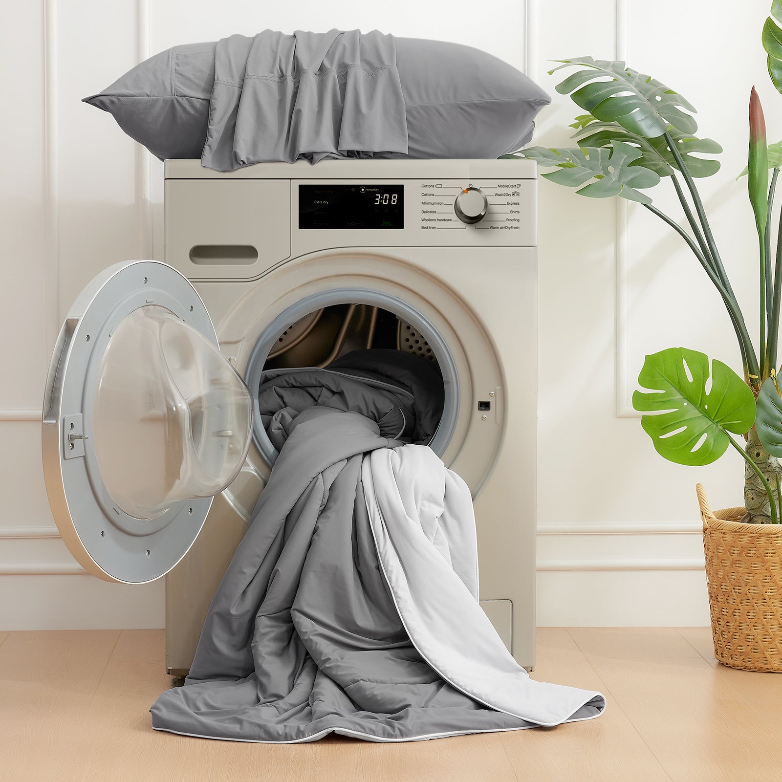 Machine washable cooling comforter for easy care#color_Dark Grey