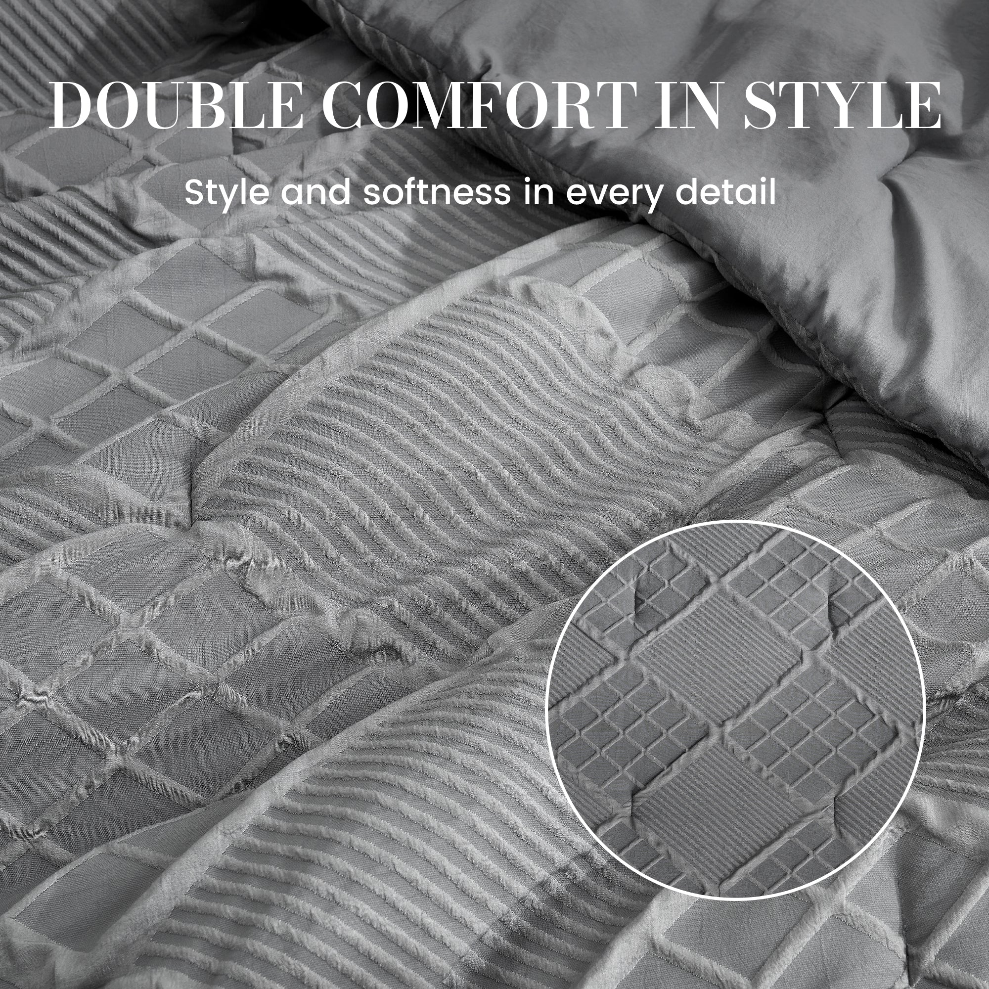 Snuggle Sac Cooling comforter with double comfort design in dark grey on bed #color_Dark Grey