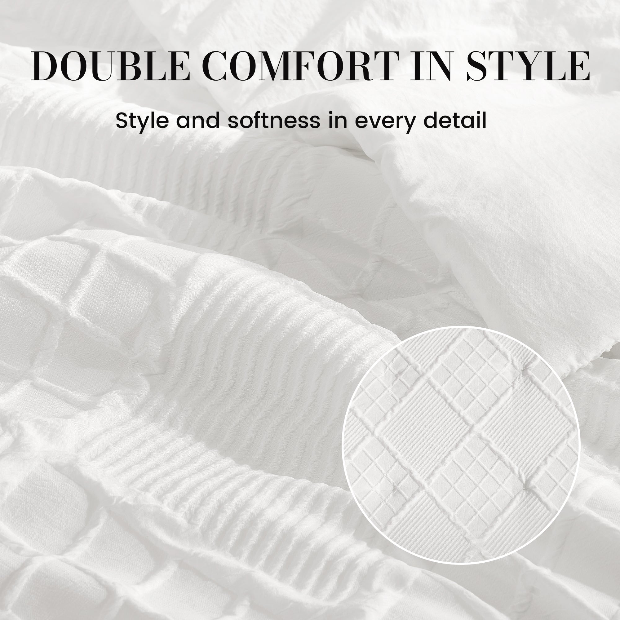 Snuggle Sac Cooling comforter with double comfort design in off white on bed #color_Off White