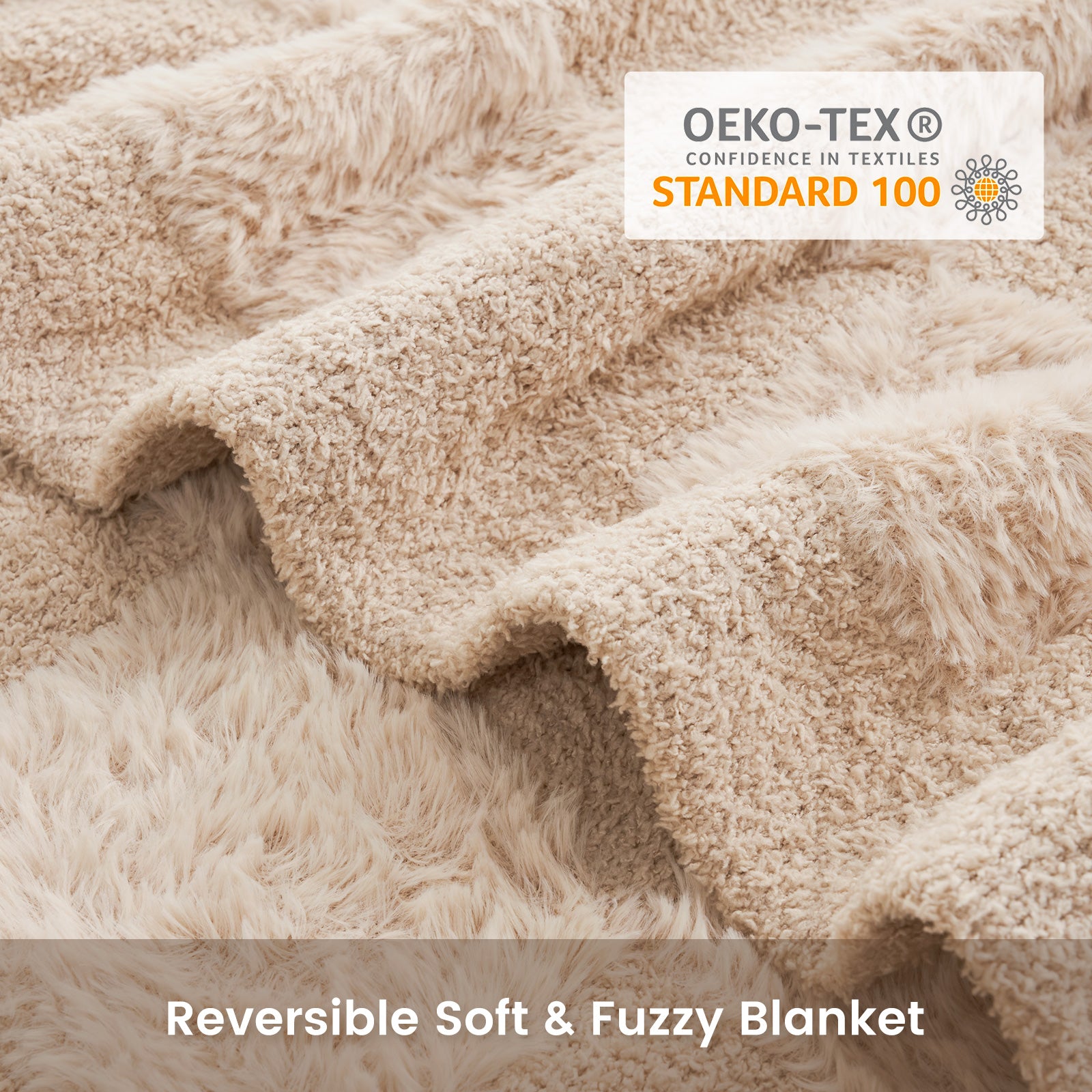 Checkered Faux Fur Microfiber Blanket - #Color_Solid Beige