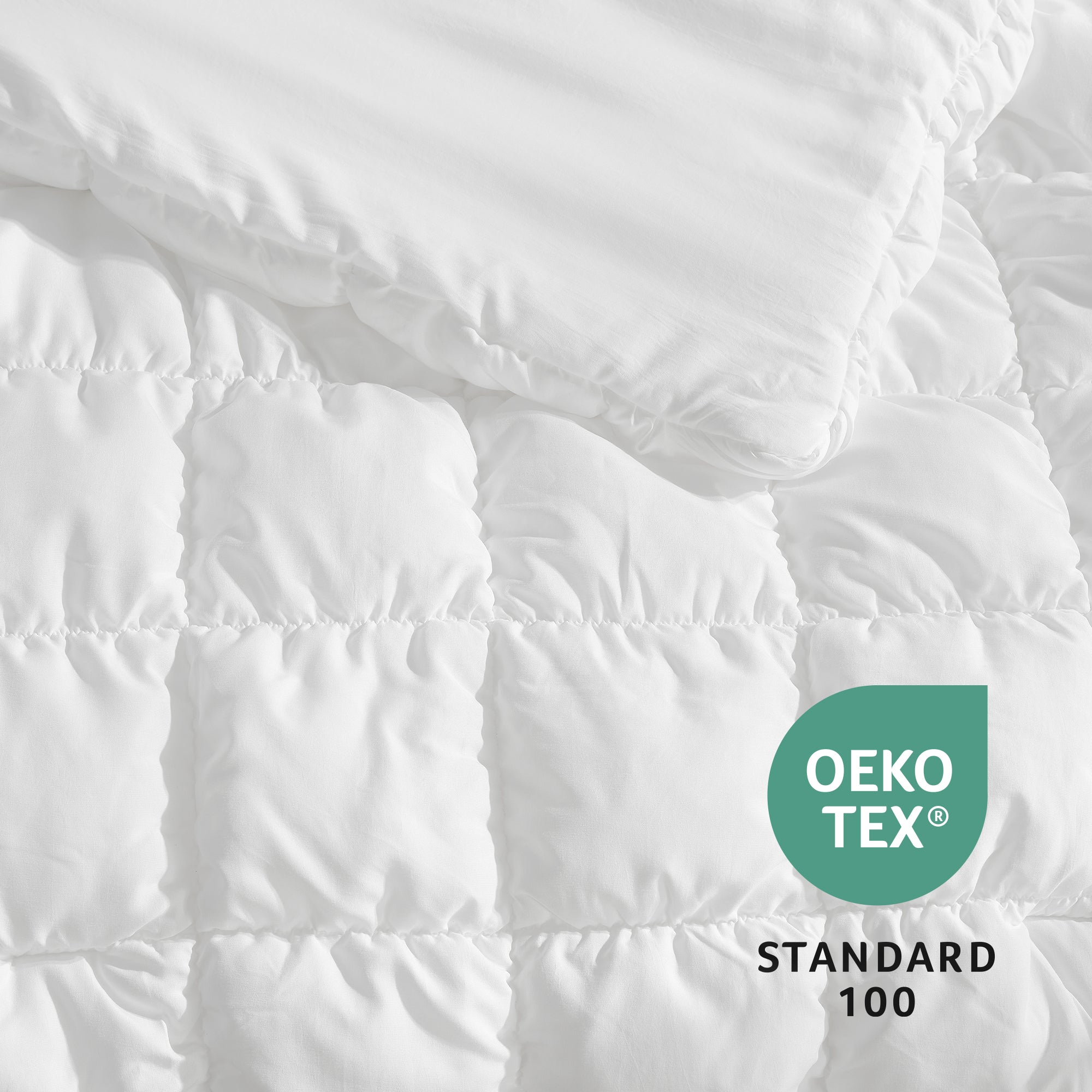 Snuggle Sac All-Season Bubble Comforter Set on bed with OEKO TEX Certificate#color_Ivory