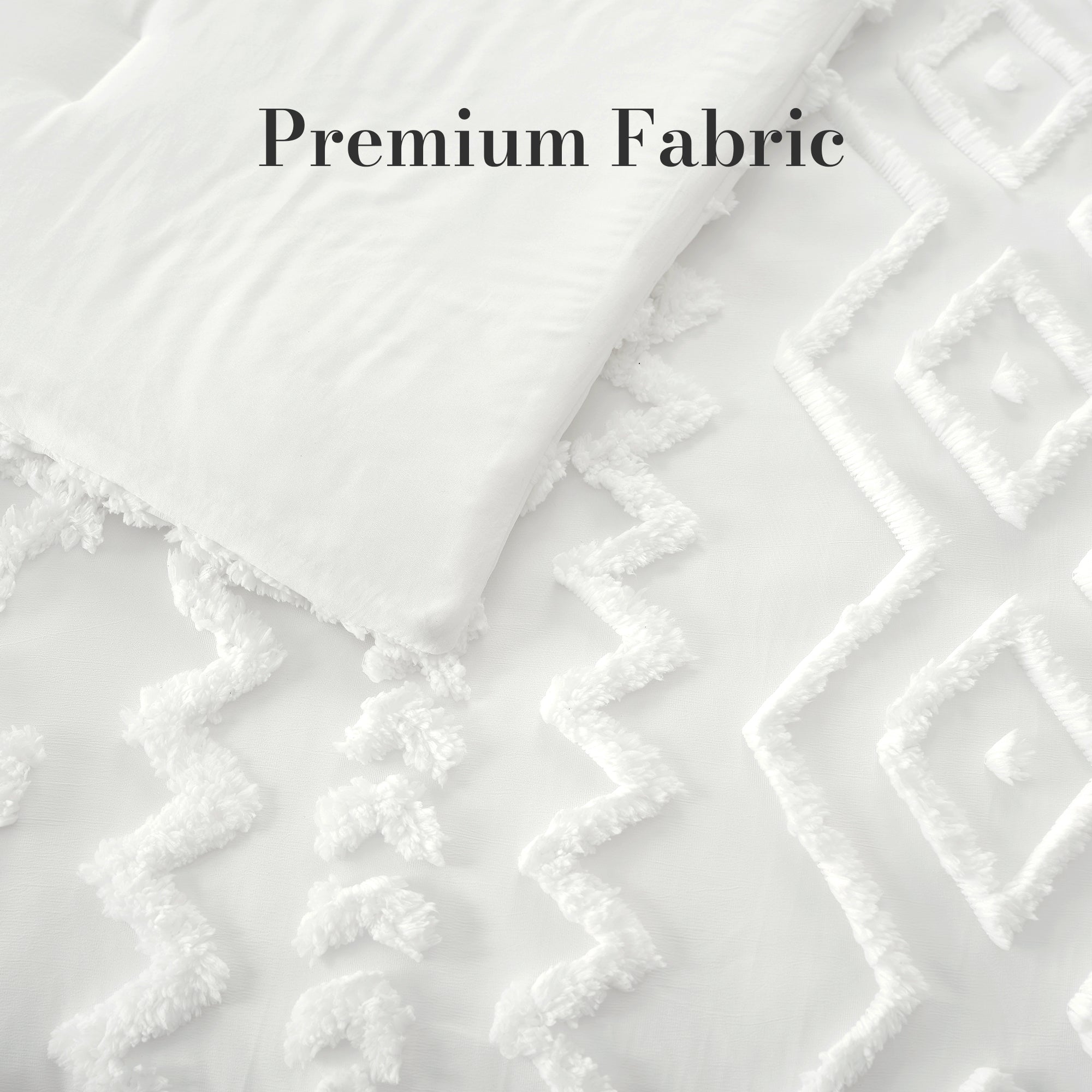 close up of Snuggle Sac All-Season Boho Deluxe Embroidery Comforter Set, featuring premium fabric #color_Off White