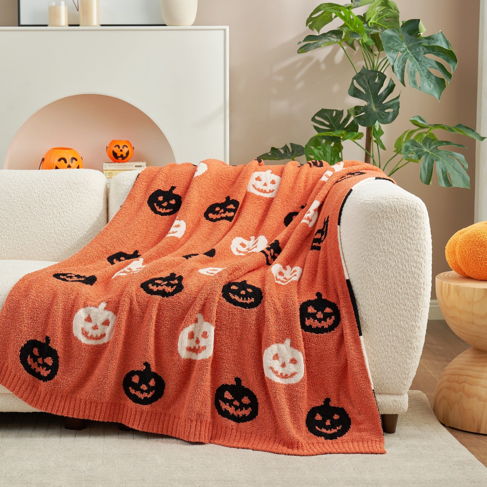 Reversible Pumpkin Bat Throw Blanket