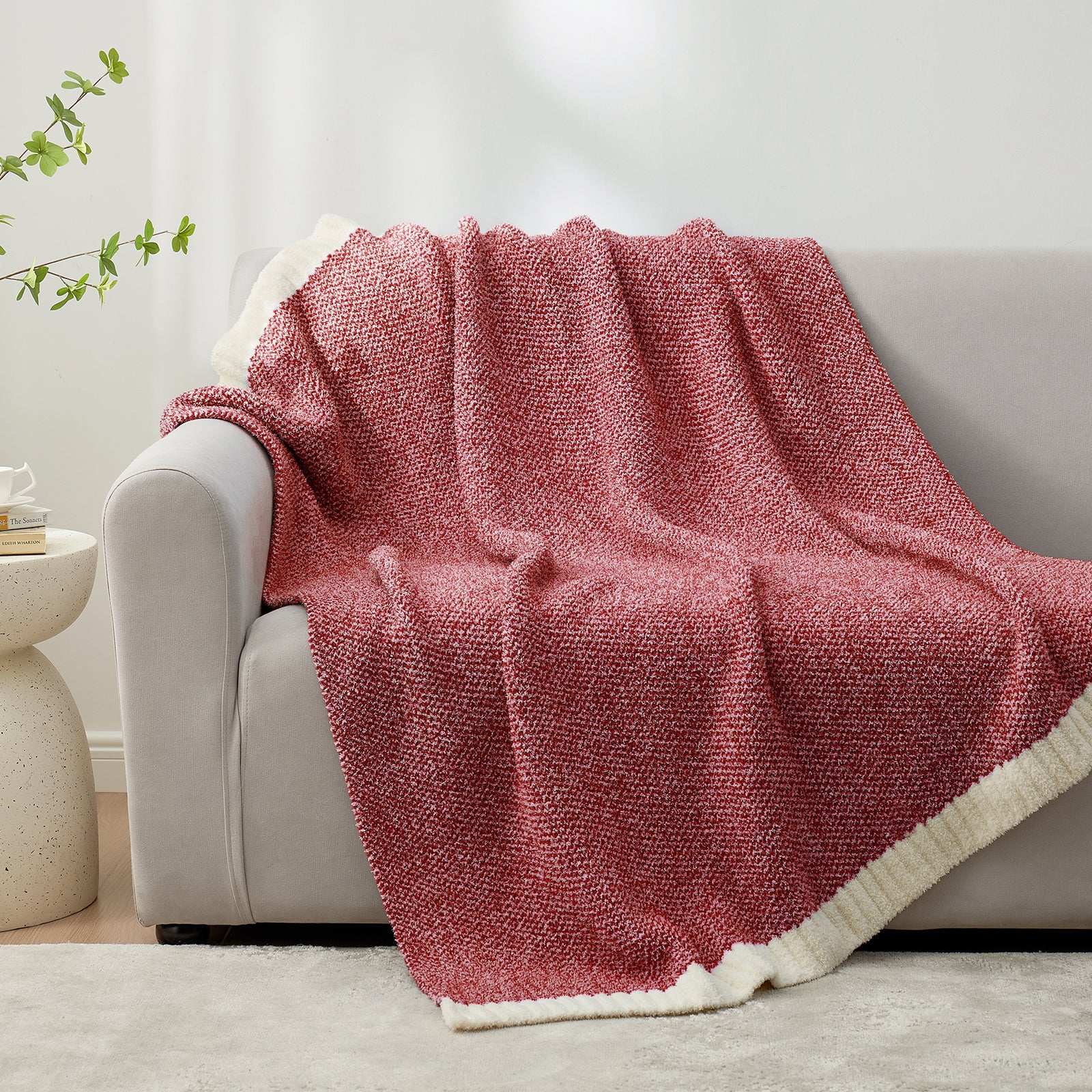 SnugCozy Essential Heather Feather Yarn Throw Blanket