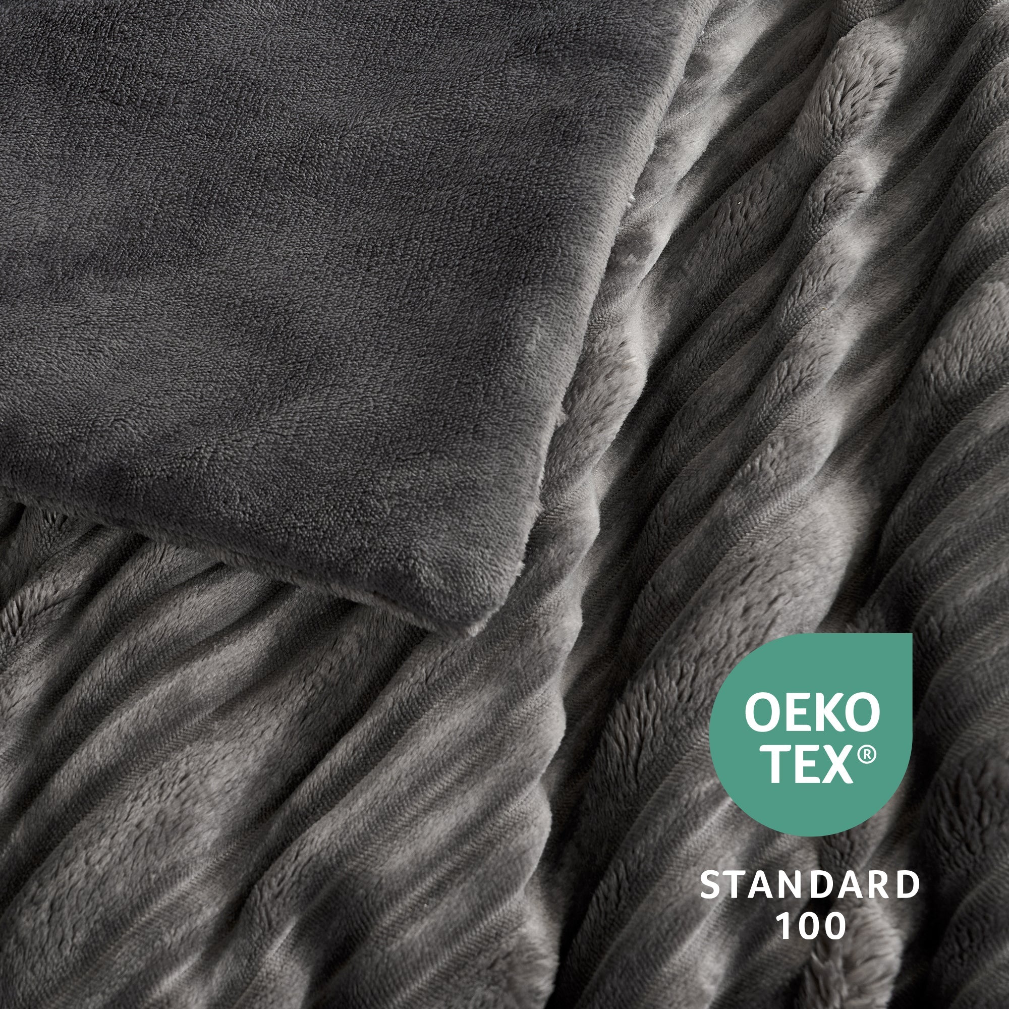 Snuggle Sac Winter Striped Flannel Fleece Comforter Set on bed with OEKO TEX Certificate#color_Dark Grey