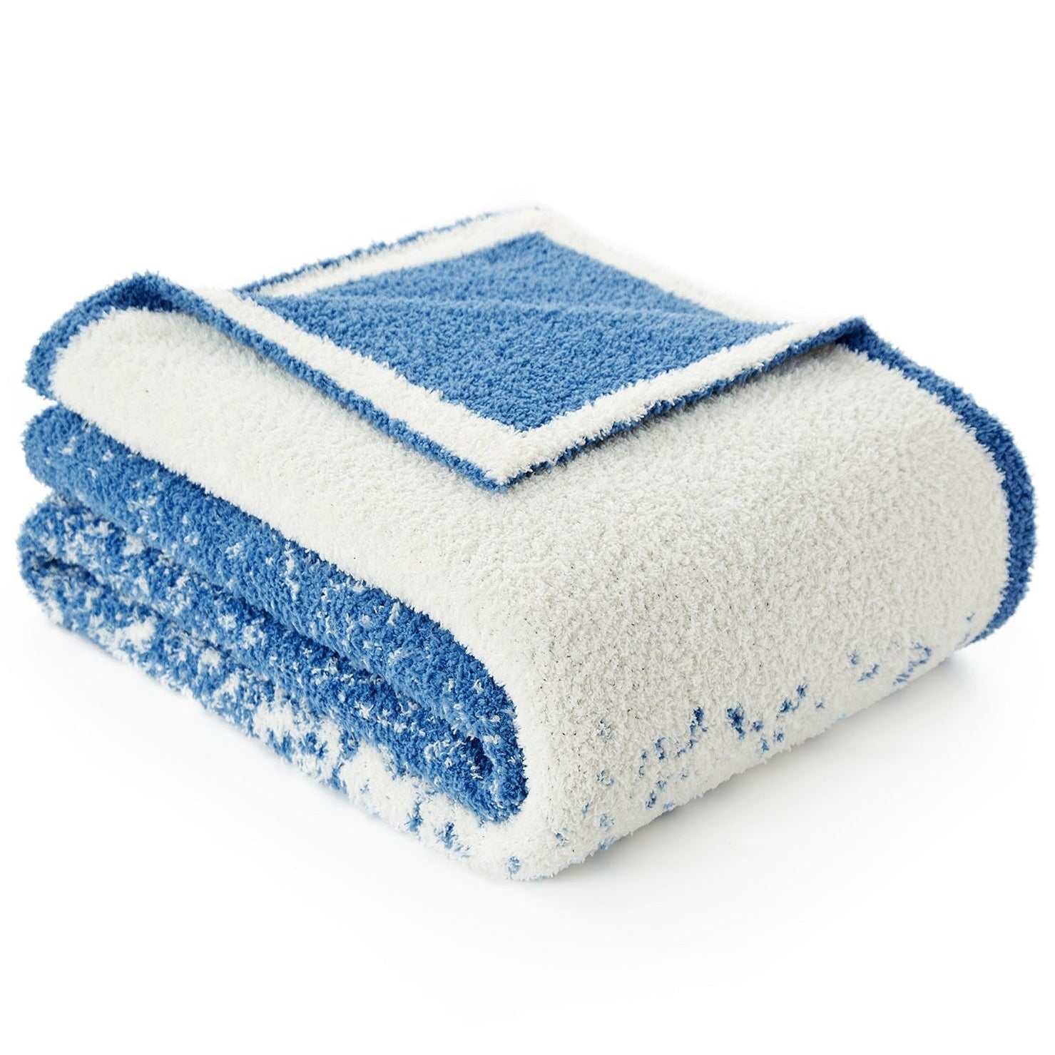 Folded Snuggle Sacs Reversible Ombre Heather Feather Yarn Knit Throw Blanket #color_Blue