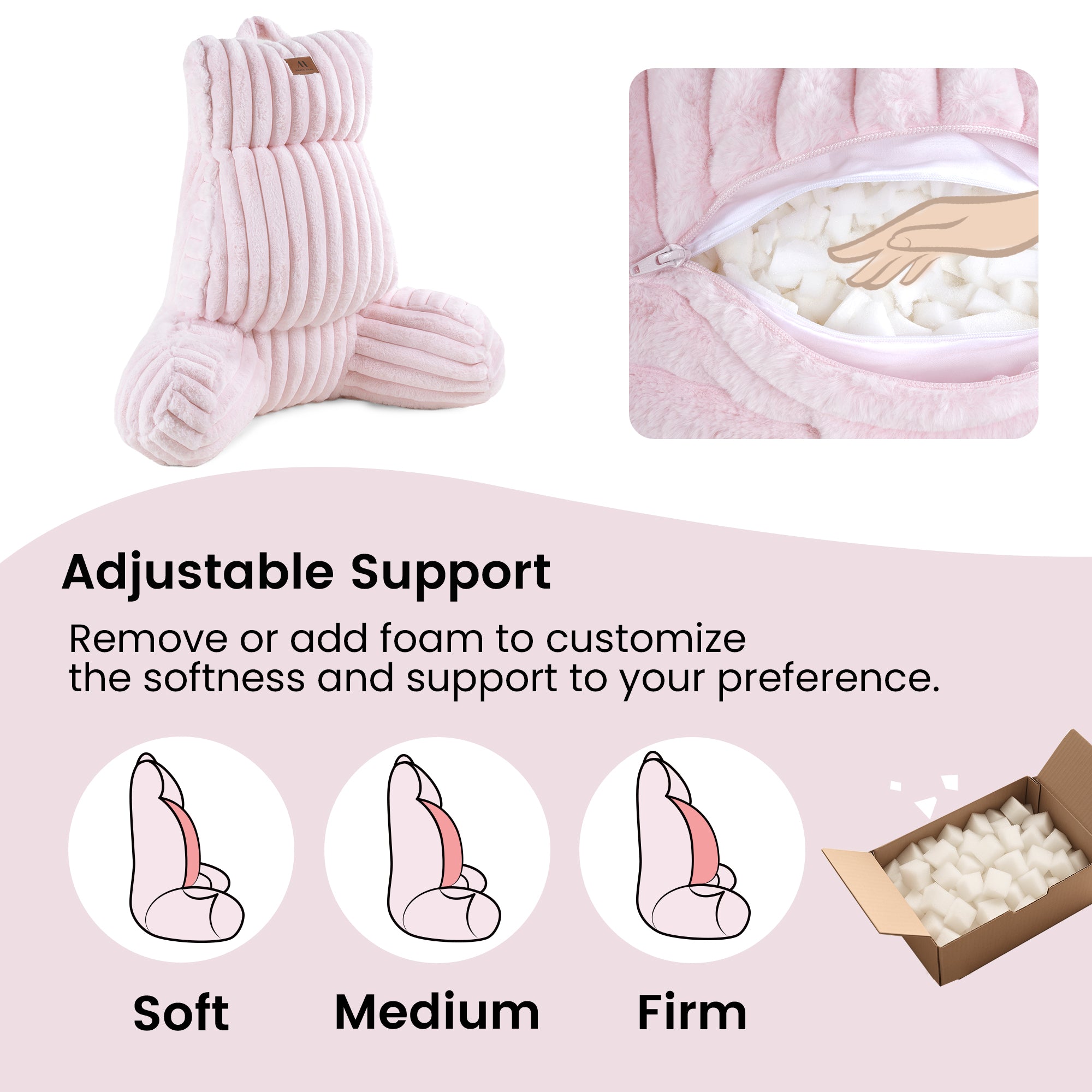 Snuggle Sac Striped Faux Fur Backrest Reading Pillow featuring the adjustable support that is customizable to preferences#color_Pink