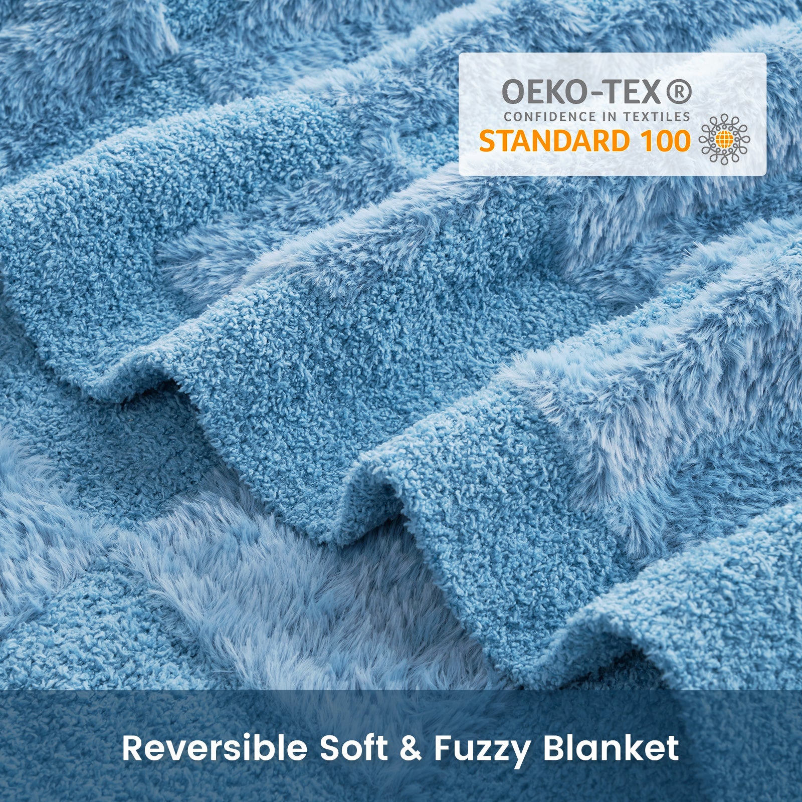 Checkered Faux Fur Microfiber Blanket - #Color_Solid Blue