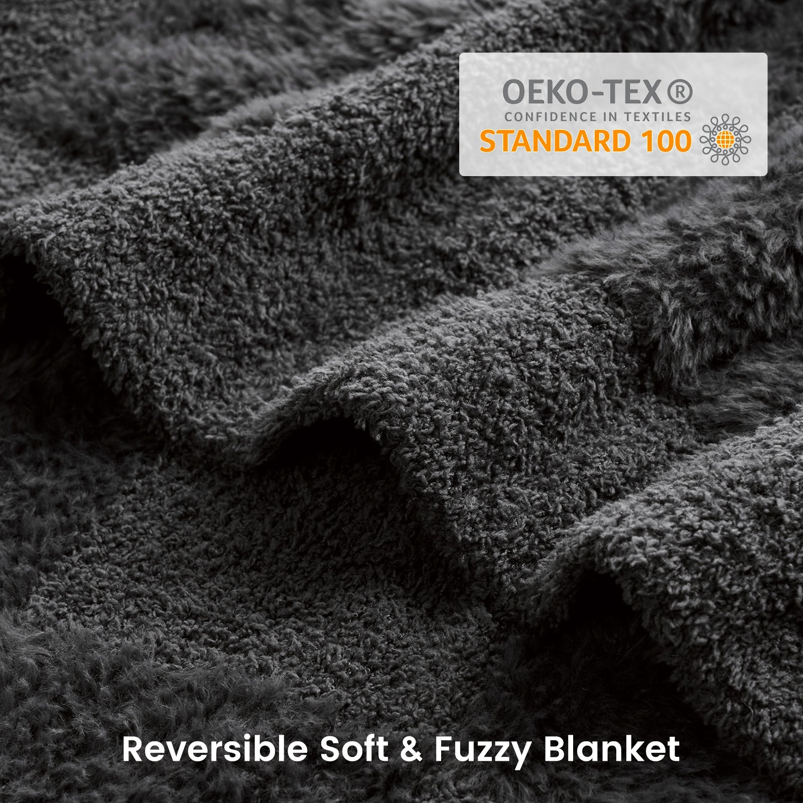 Checkered Faux Fur Microfiber Blanket - #Color_Solid Dark Grey