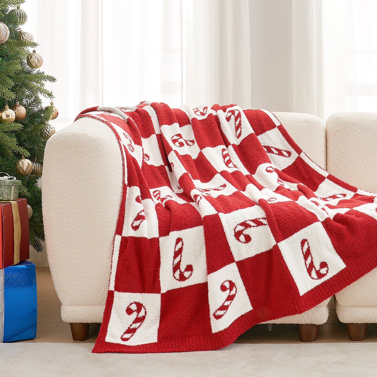 Christmas Red Candy Cane Throw Blanket