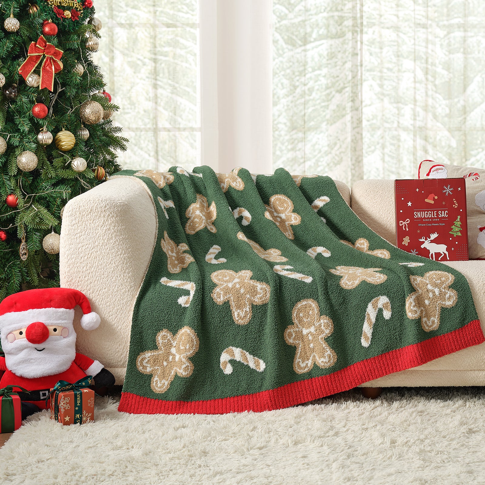 Christmas Green Gingerbread Man Throw Blanket