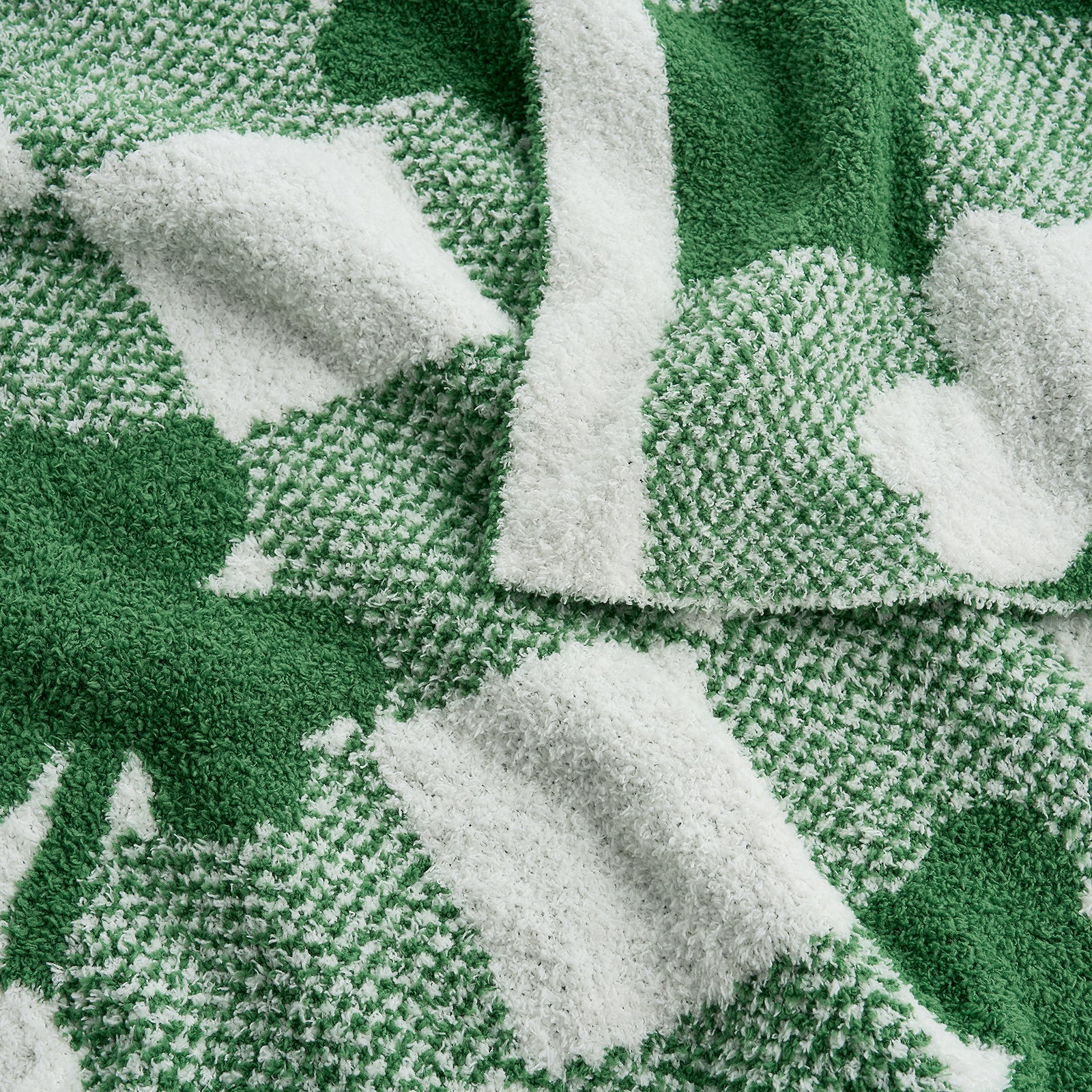 SnugCozy Lucky Shamrock Feather Yarn Knit Throw Blanket
