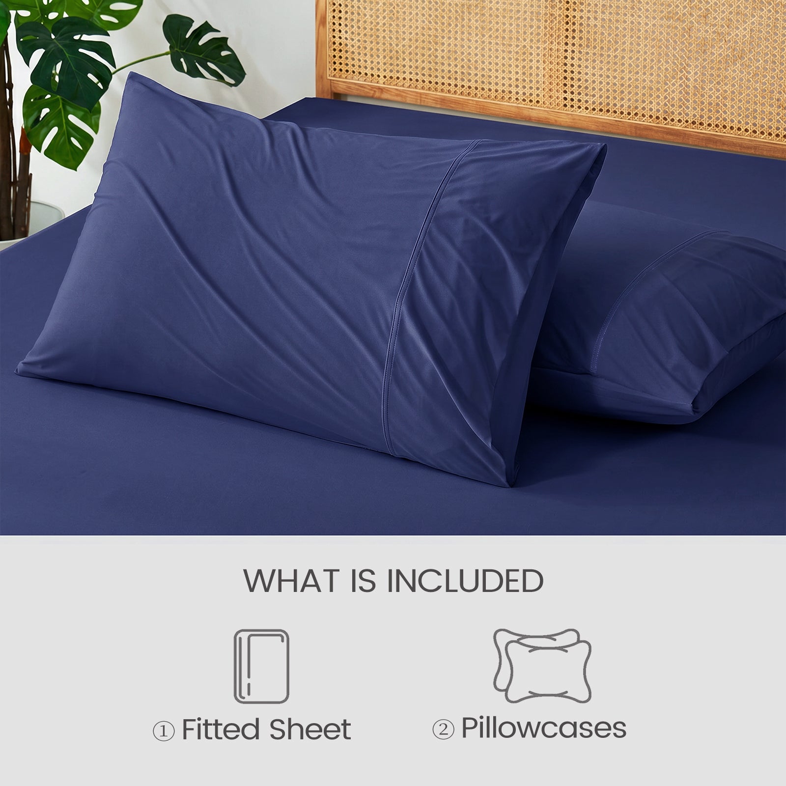 Dark Blue fitted sheet and pillowcases included in Snuggle Sac sheet set.#color_Dark Blue