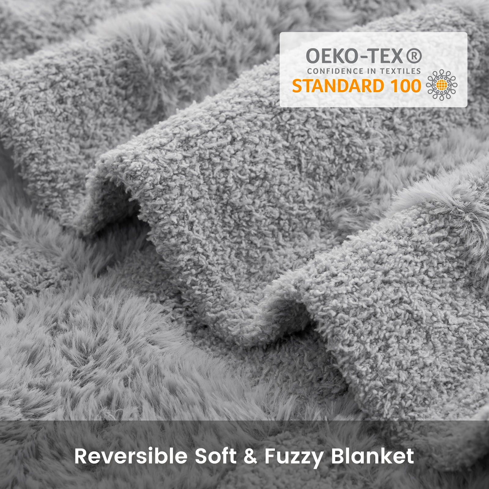 Checkered Faux Fur Microfiber Blanket - #Color_Solid Light Grey