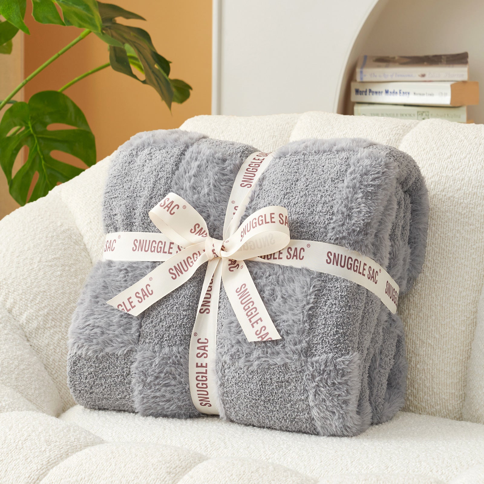 Checkered Faux Fur Microfiber Blanket - #Color_Solid Light Grey