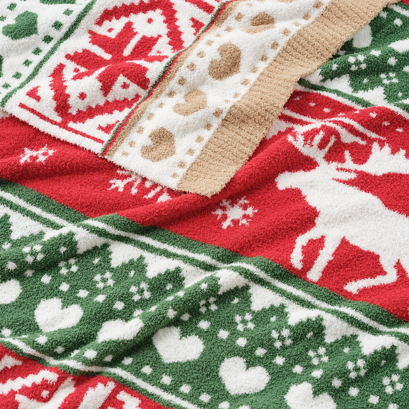 Reversible Fairy Isle Reindeer Christmas Throw Blanket