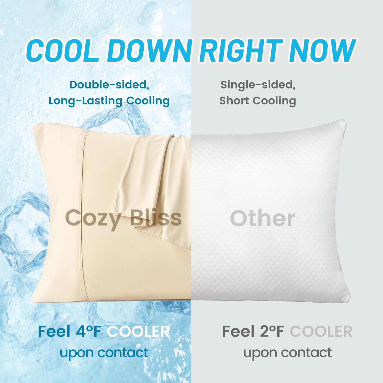 Two Snuggle Sac pillows with cooling effects displayed.#color_Khaki
