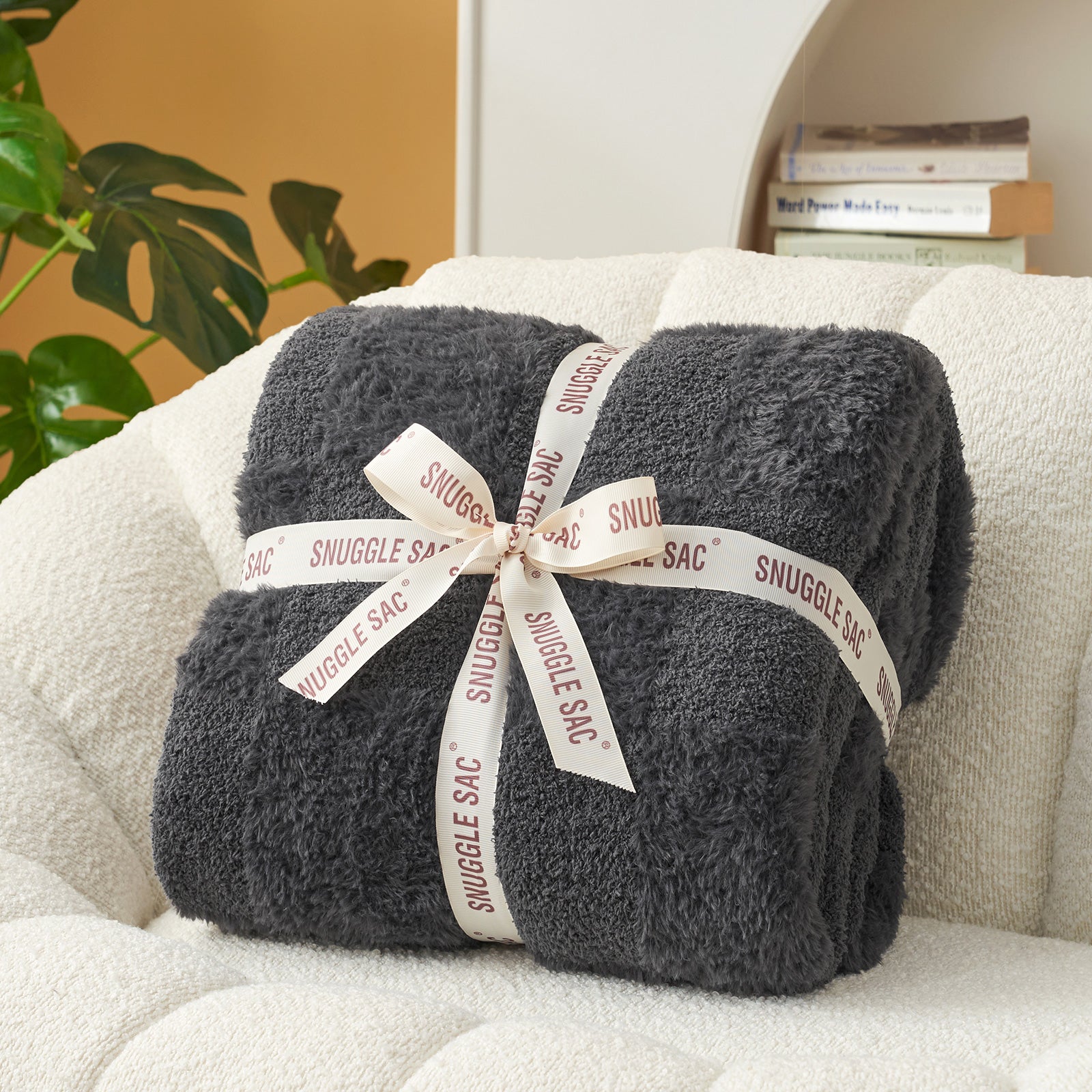 Checkered Faux Fur Microfiber Blanket - #Color_Solid Dark Grey
