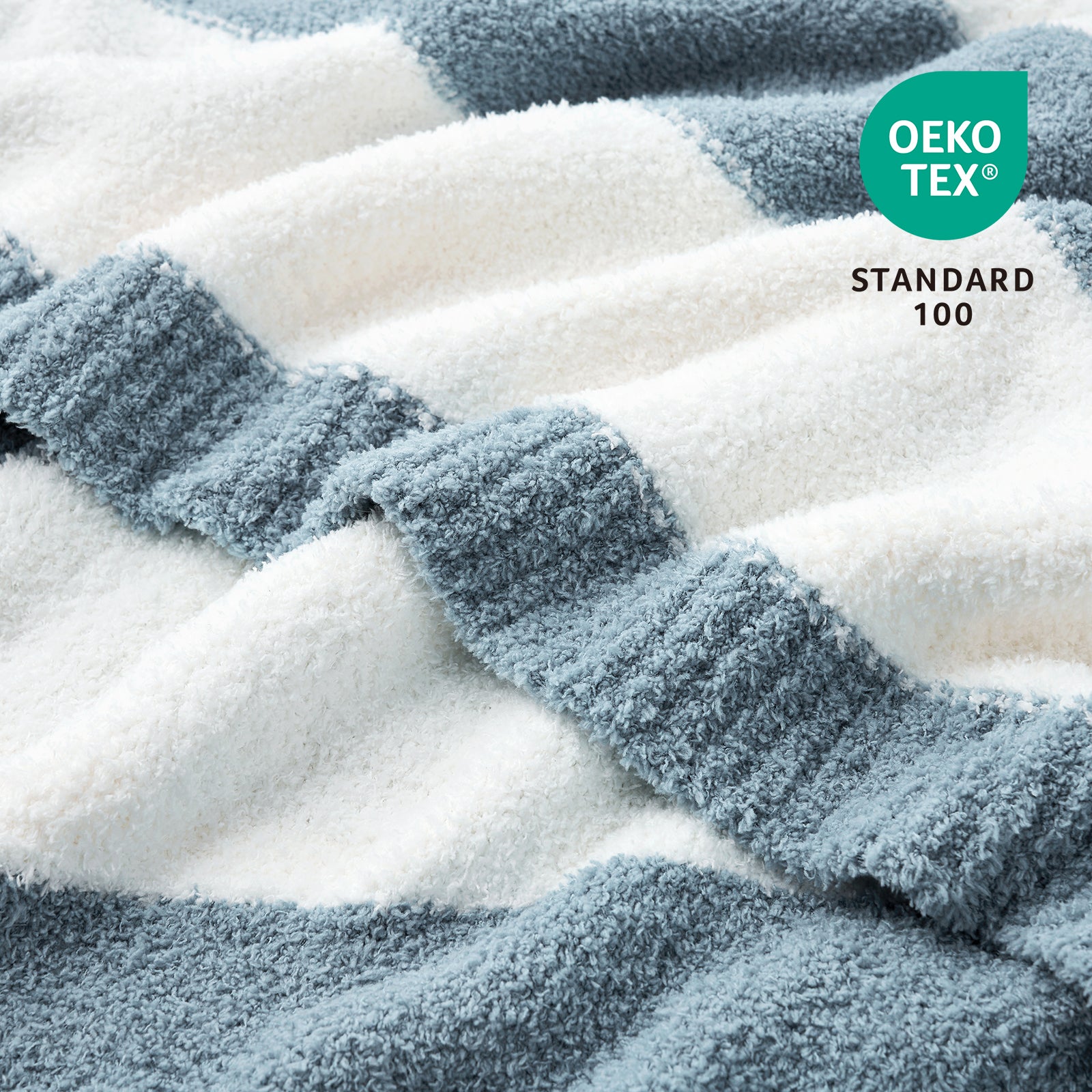 SnugCozy Reversible Blue Striped Feather Yarn Knit Throw Blanket