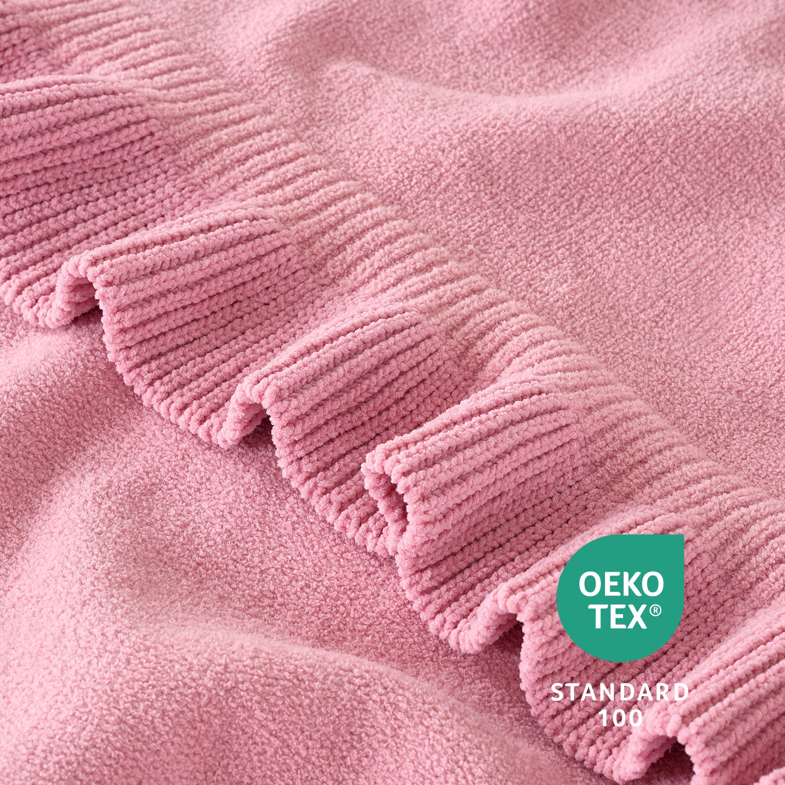 SnugCozy Valentine Pink Ruffle Chenille Knit Throw Blanket