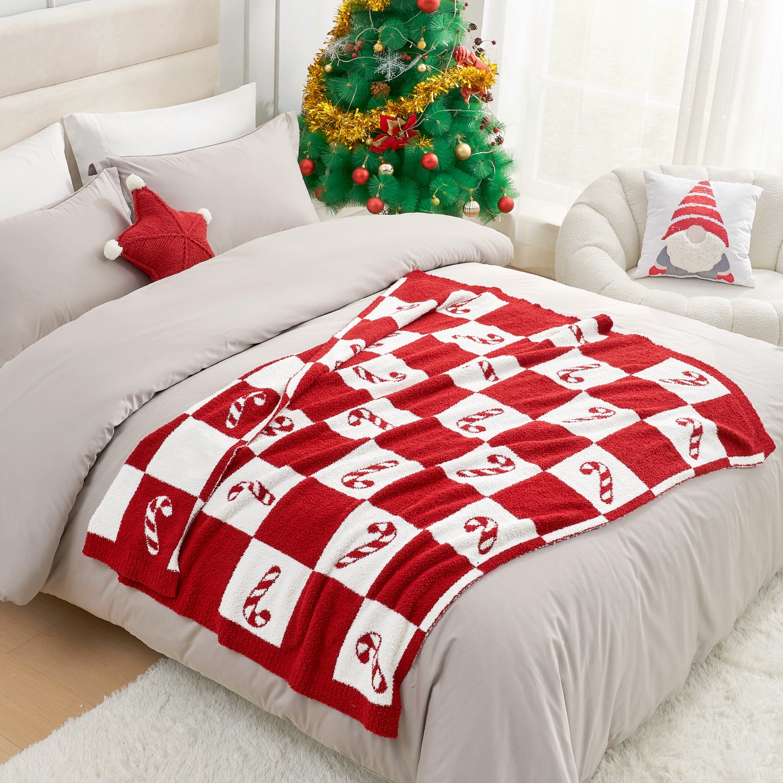 Christmas Red Candy Cane Throw Blanket