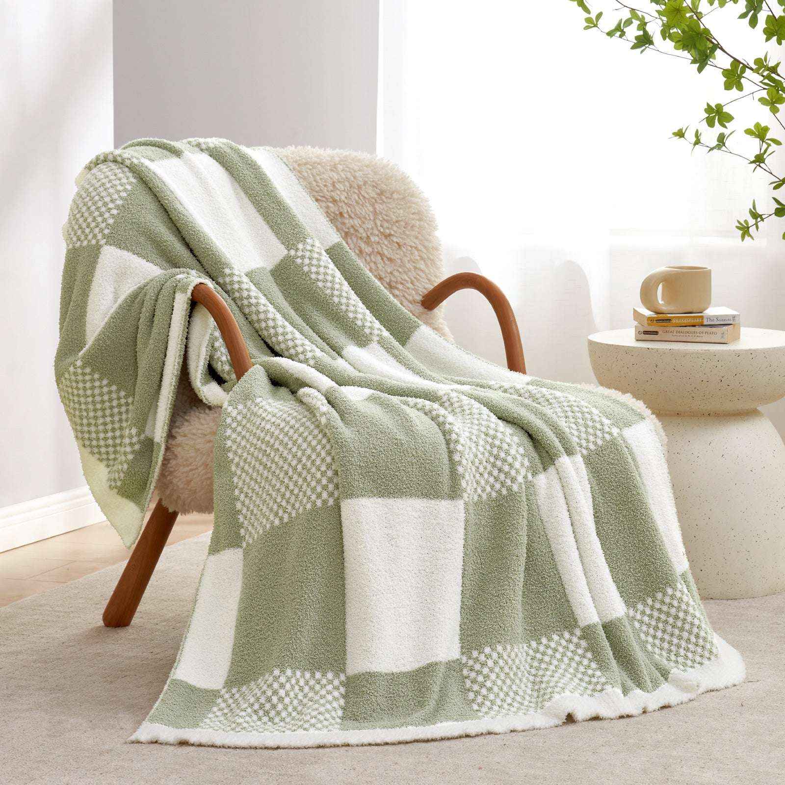 Checkered Throw Blanket - Snuggle Sac - #Color_Sage Green