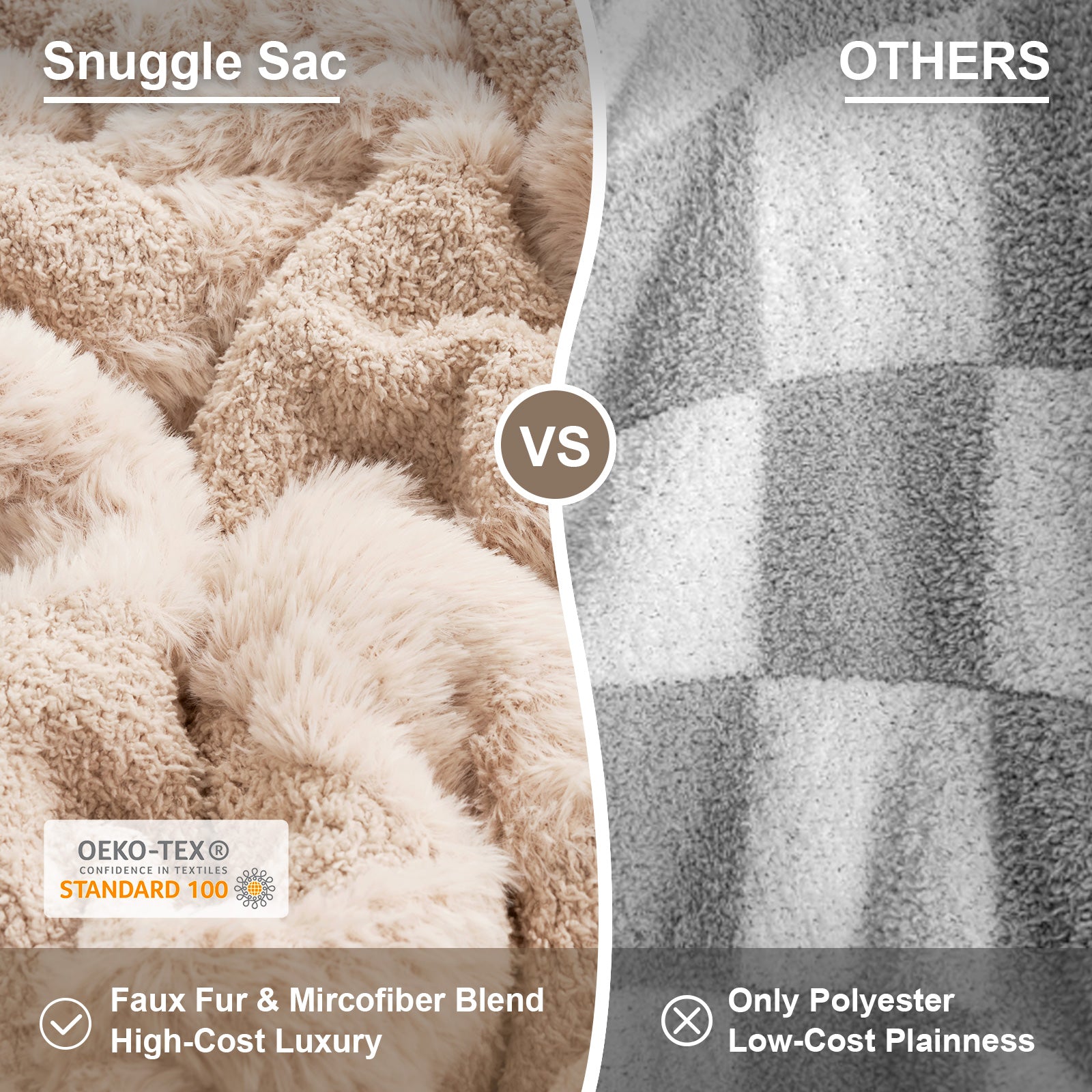 Checkered Faux Fur Microfiber Blanket - #Color_Solid Beige