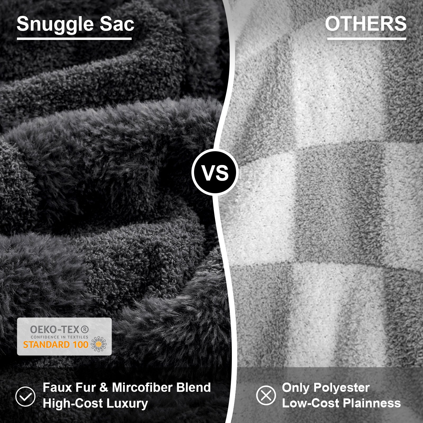 Checkered Faux Fur Microfiber Blanket - #Color_Solid Dark Grey