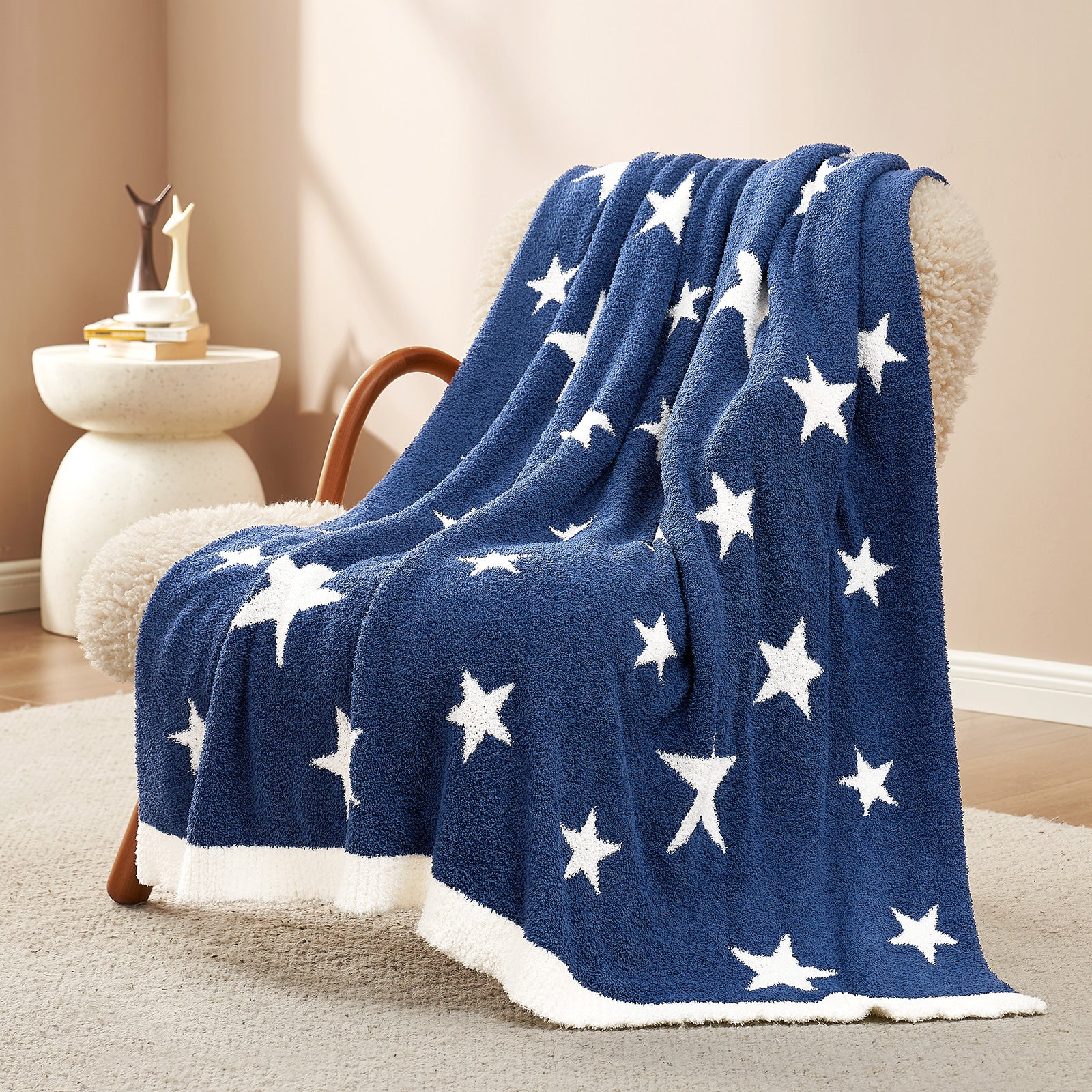 SnugCozy Reversible Star Feather Yarn Knit Throw Blanket