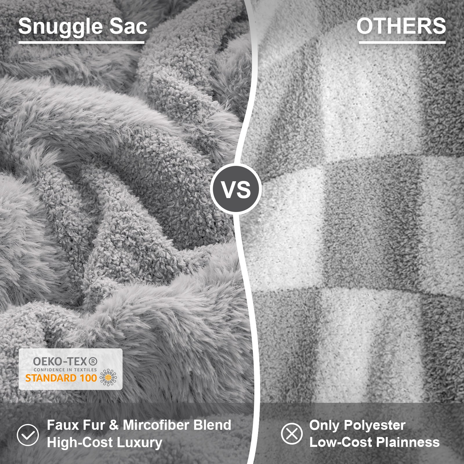 Checkered Faux Fur Microfiber Blanket - #Color_Solid Light Grey