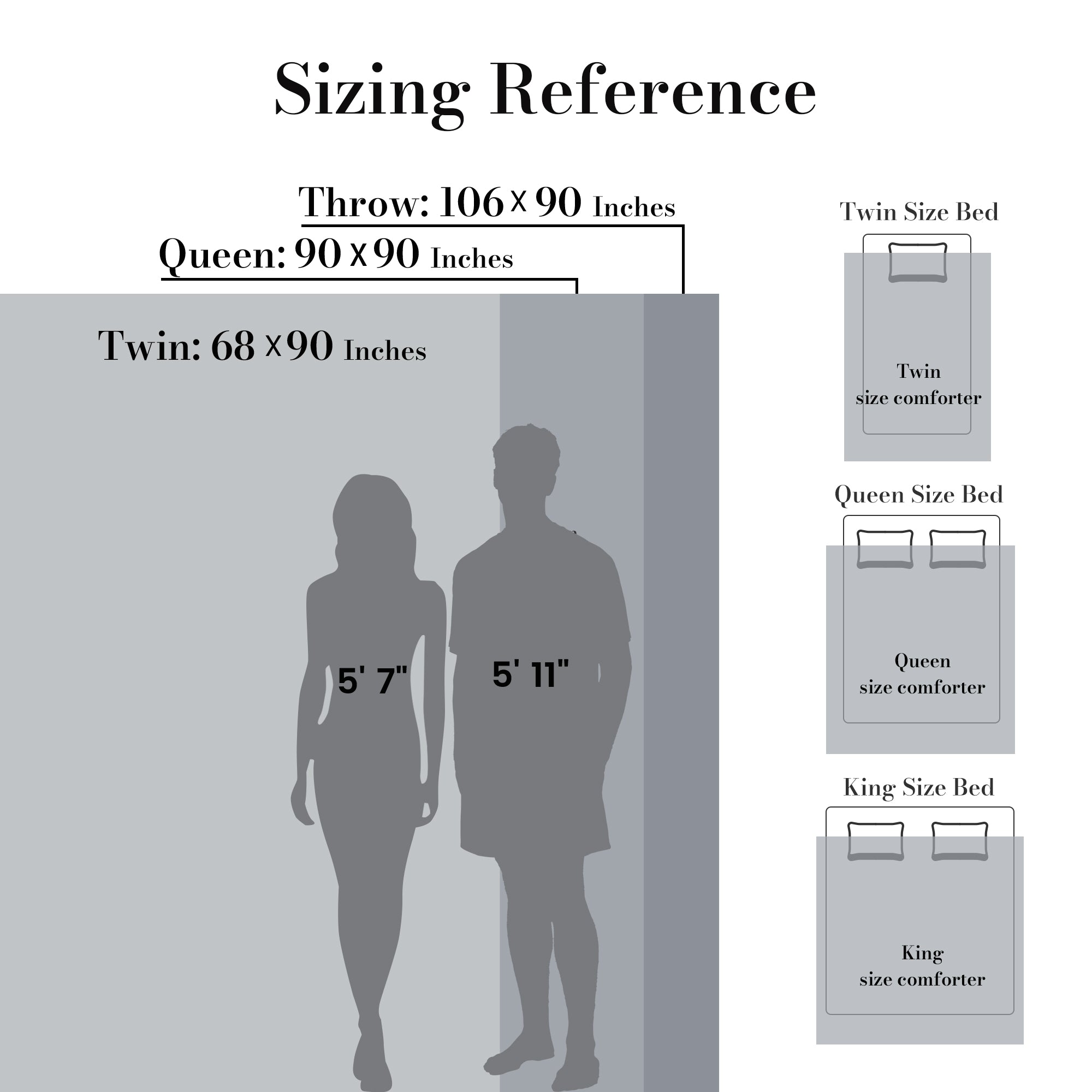Two people standing next to each other with images showing the sizing differences#color_Dark Grey
